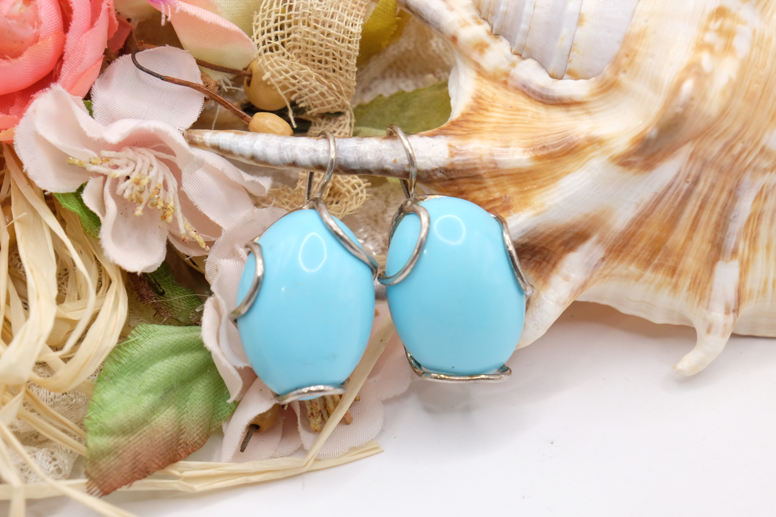 ORECCHINI PASTA DI TURCHESE 4 FIORI ARGENTO 925 (3)