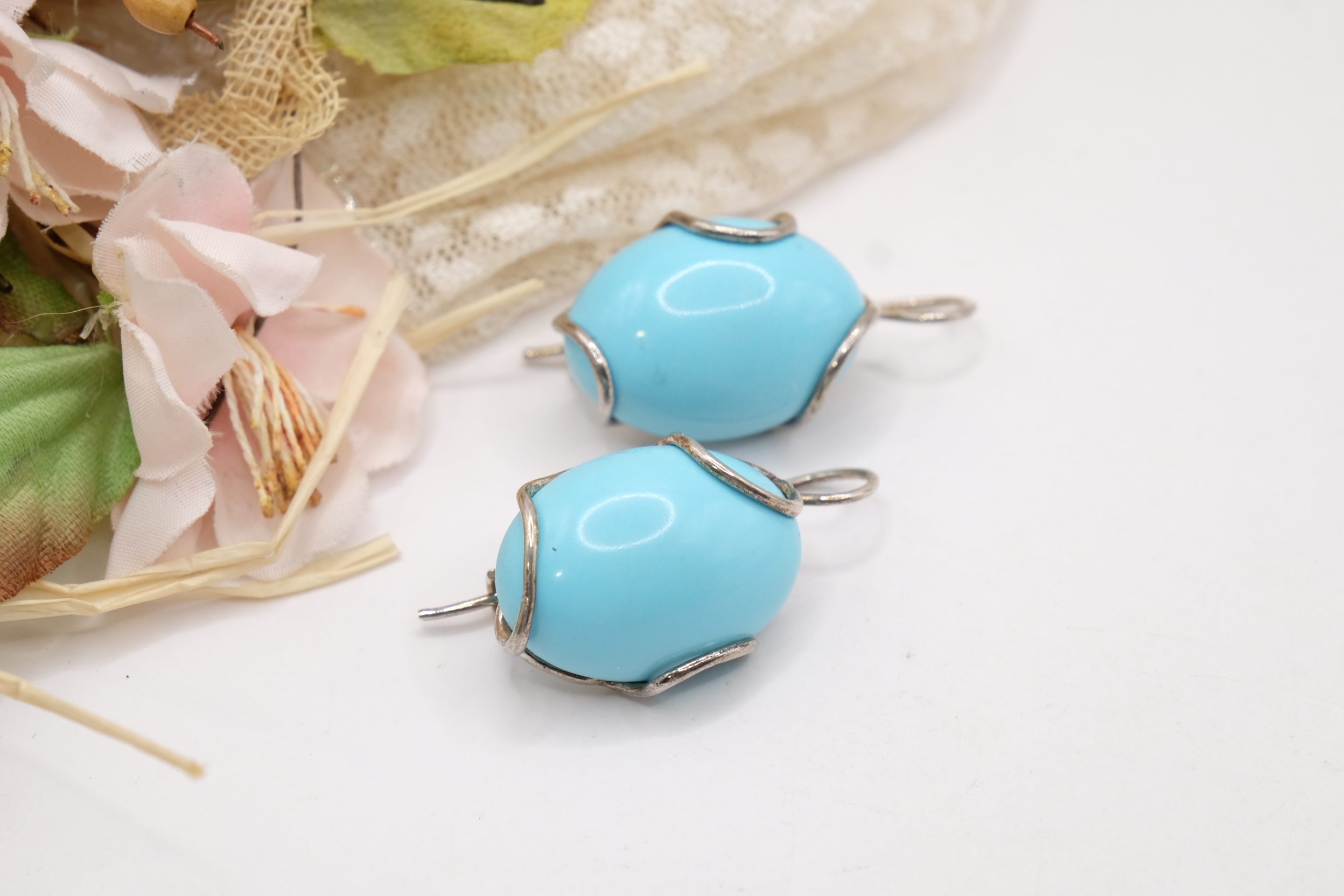 ORECCHINI PASTA DI TURCHESE 4 FIORI ARGENTO 925 (4)