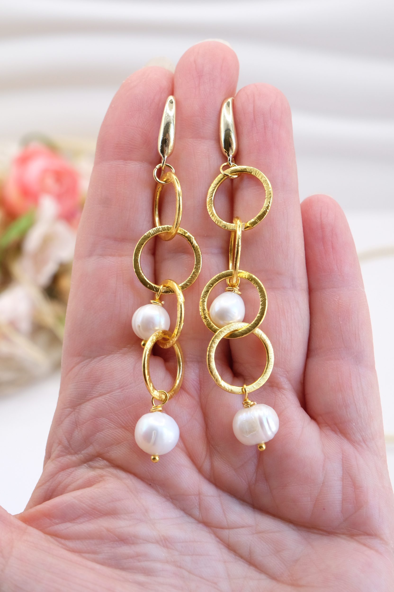 PARURE COLLANA + ORECCHINI OTTONE GALVANIZZATO PERLE ORO 24 KT (1)