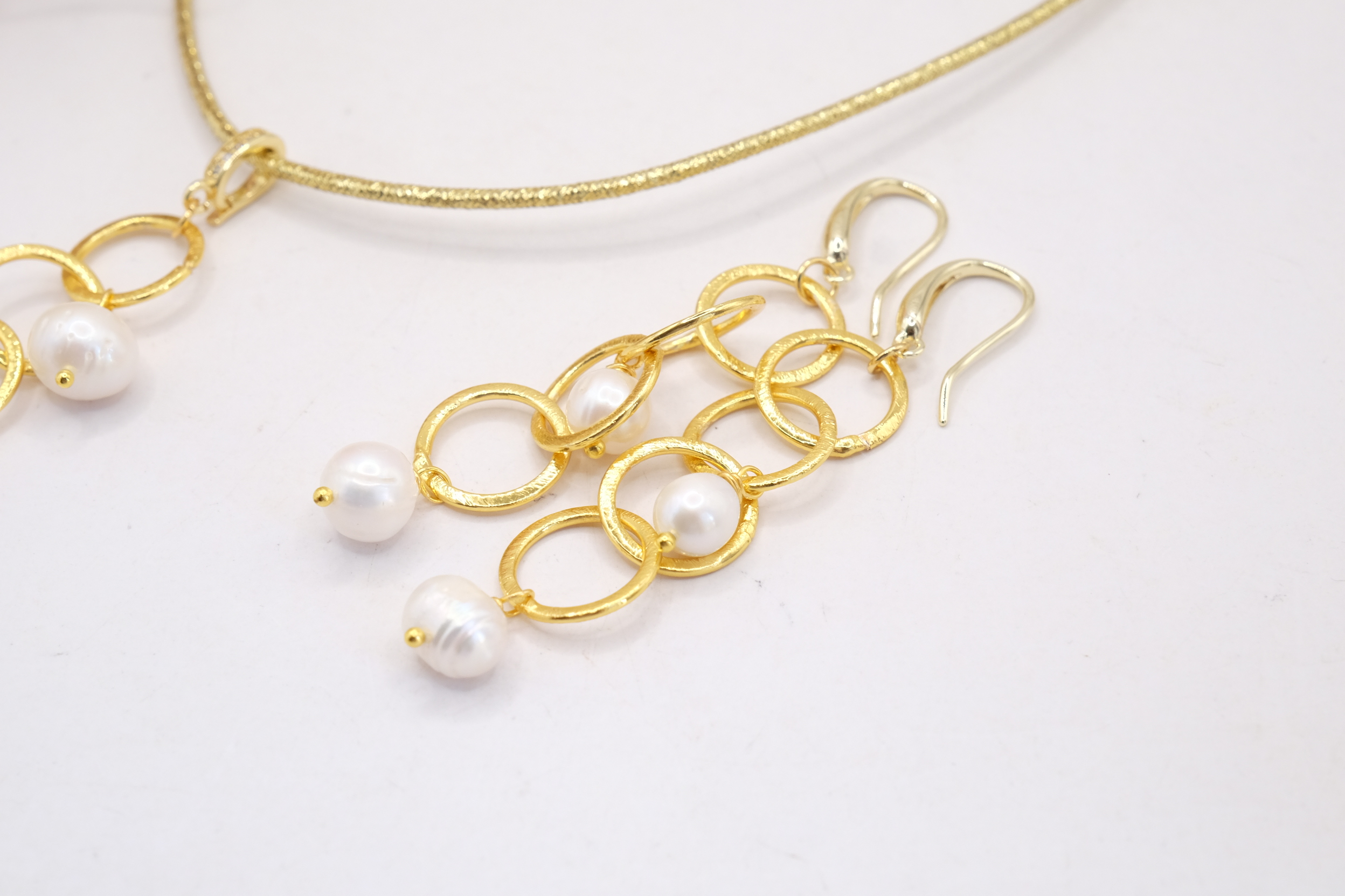 PARURE COLLANA + ORECCHINI OTTONE GALVANIZZATO PERLE ORO 24 KT (5)