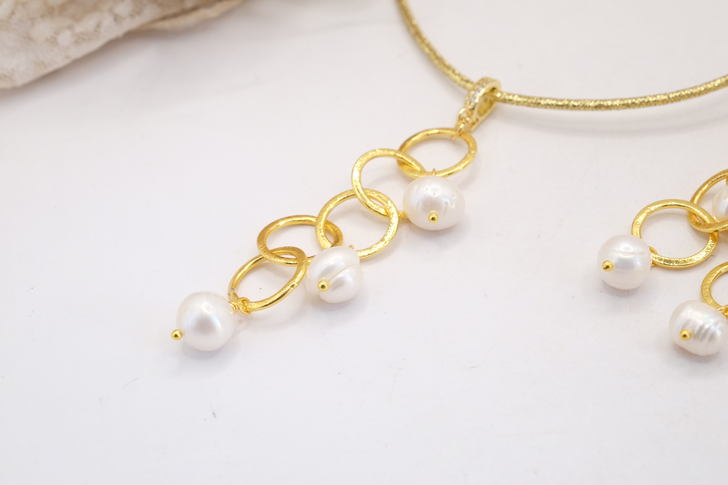 PARURE COLLANA + ORECCHINI OTTONE GALVANIZZATO PERLE ORO 24 KT (6)