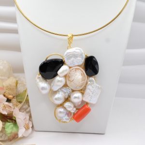 Pendente Artigianale Perle Onice Corallo Cammeo Genuino