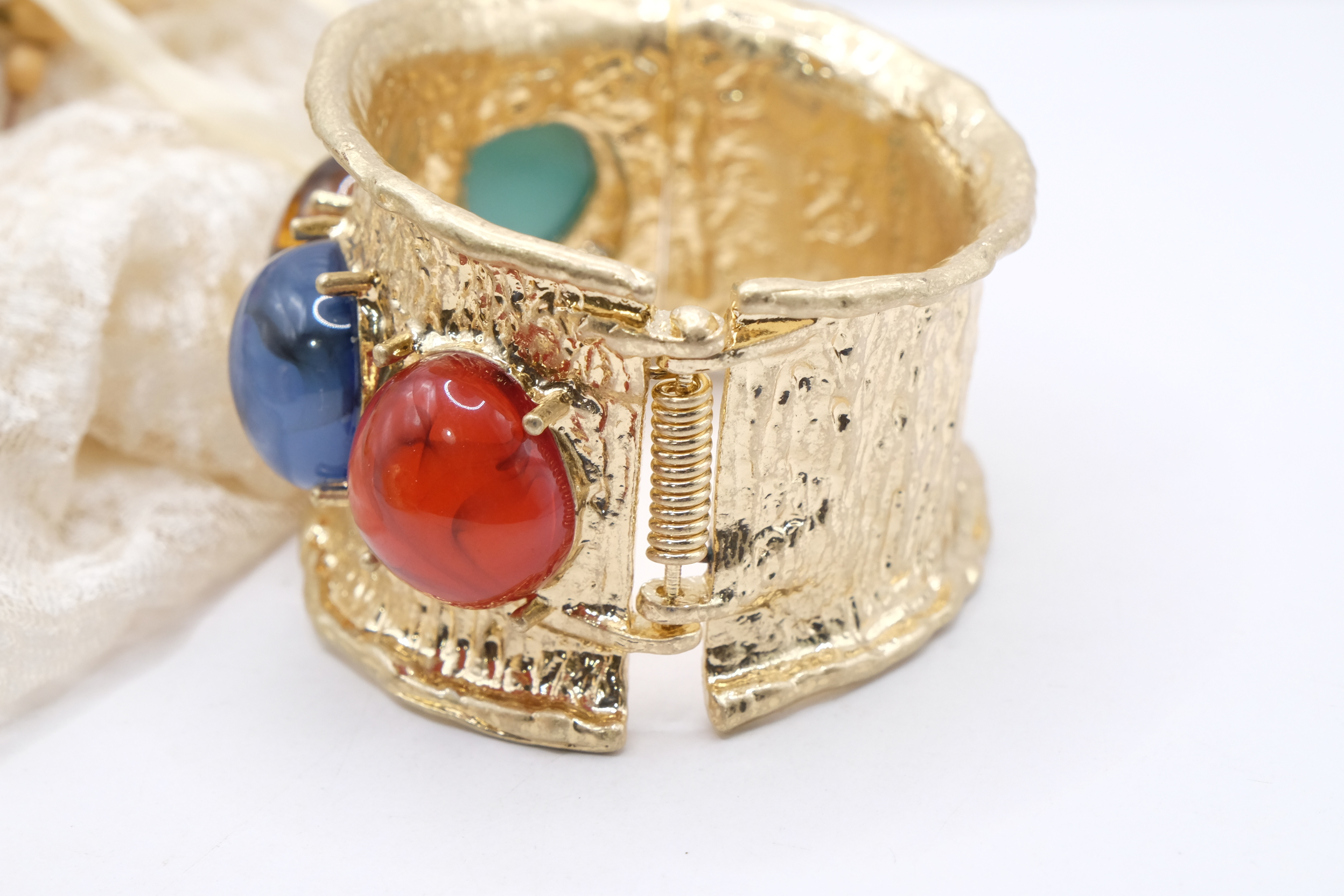 BRACCIALE GIOIELLO RIGIDO ALTO CABOCHON RESINA AMBRA TURCHESE CORNIOLA AGATA BLU (3)