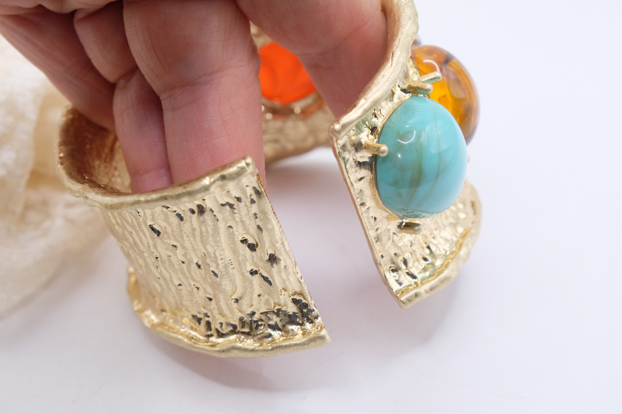 BRACCIALE GIOIELLO RIGIDO ALTO CABOCHON RESINA AMBRA TURCHESE CORNIOLA AGATA BLU (4)