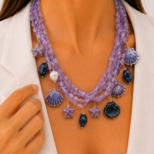 Collana Ametista Multifilo Perle Stelle e Conchiglie in ceramica di Caltagirone