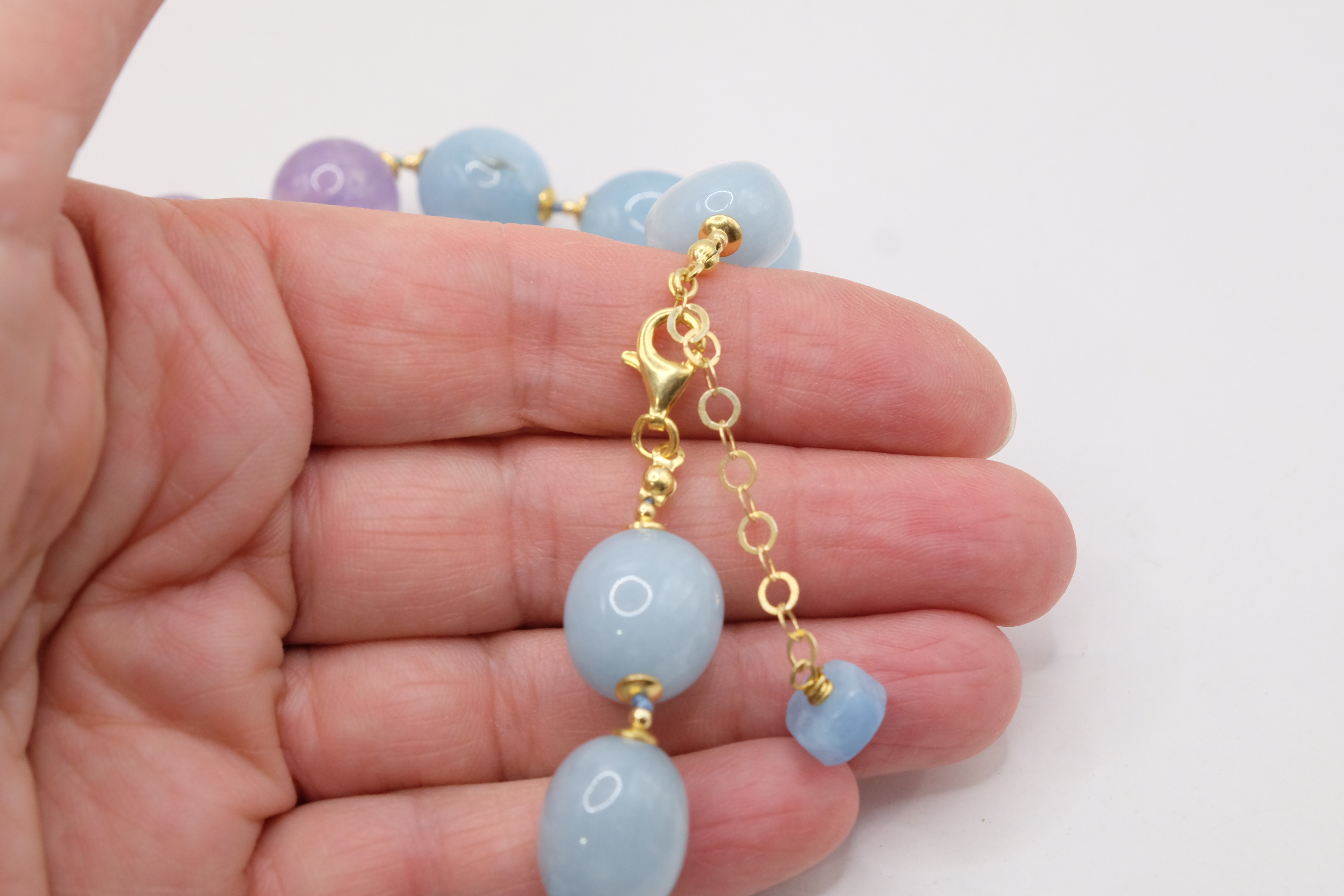 COLLANA ARTIGIANALE ACQUAMARINA AMETISTA CORALLO NATURALE ARGENTO 925 PLACCATO ORO (1)
