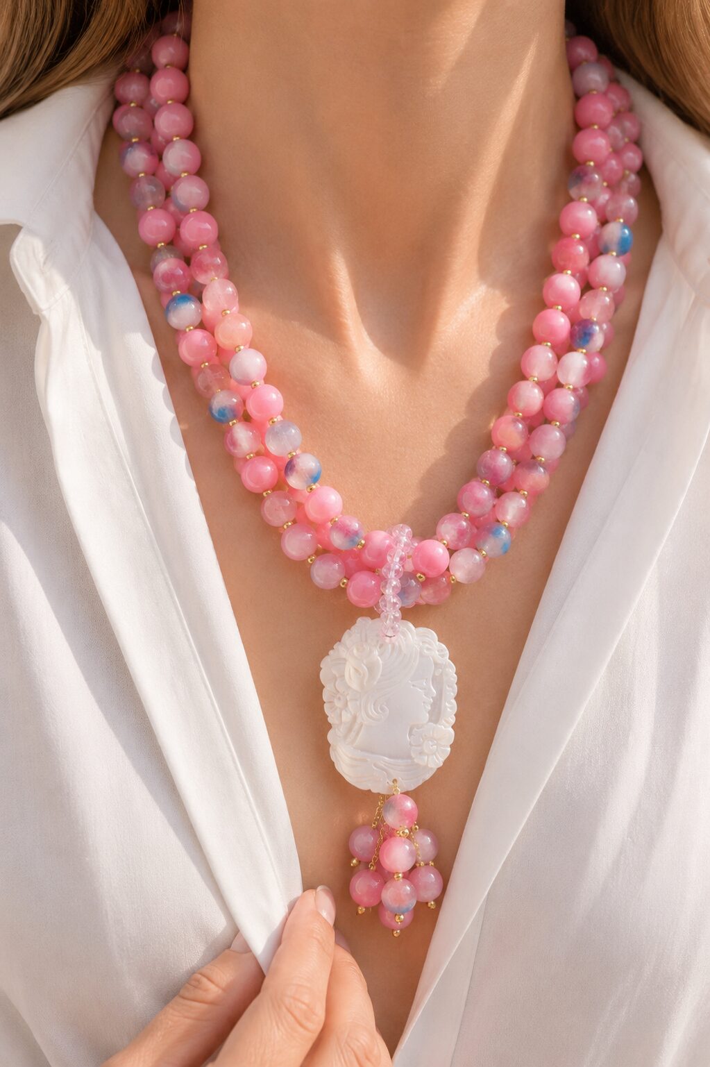 COLLANA ARTIGIANALE AGATA FLOREALE CAMMEO DI TORRE DEL GRECO