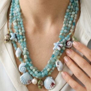 Collana Amazzonite Multifilo Conchiglie e Stelle Marine in ceramica di Caltagirone