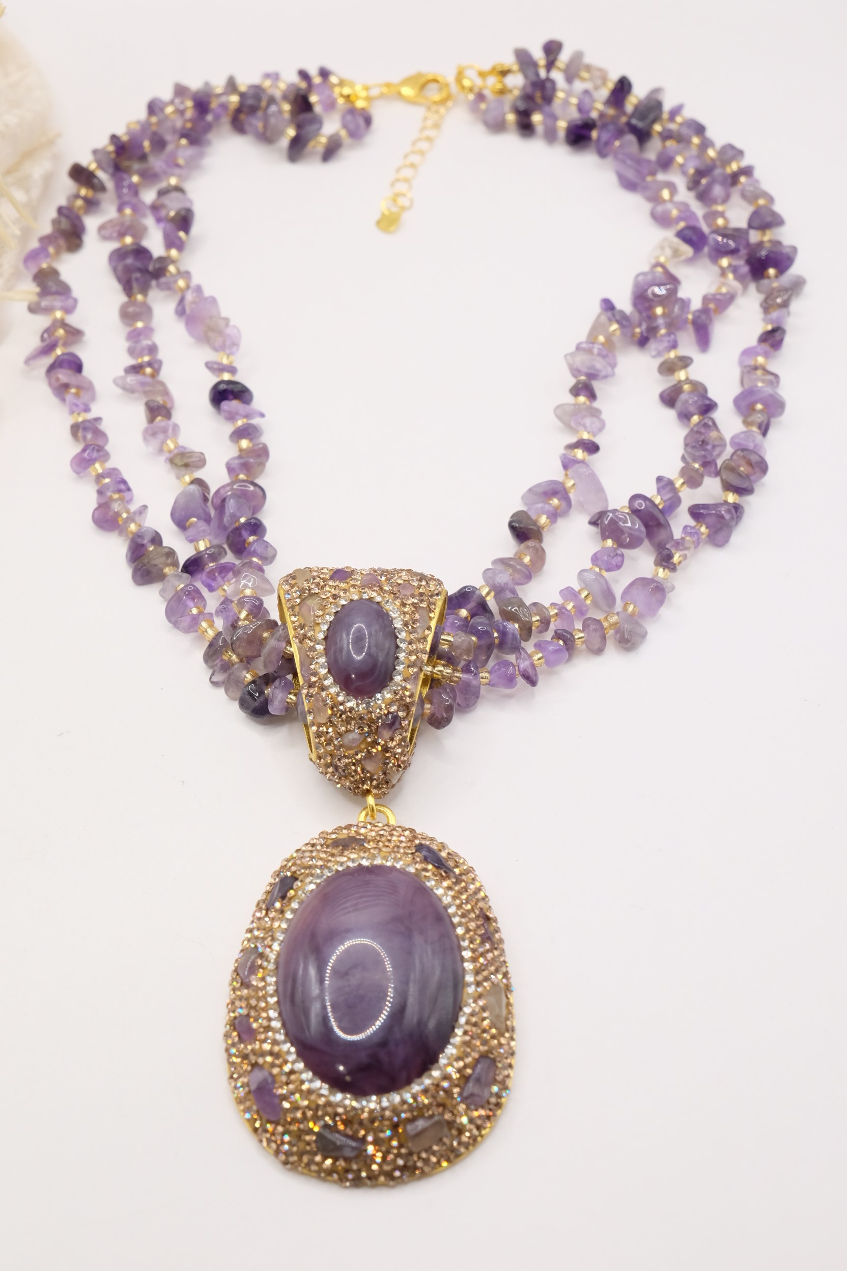 COLLANA ARTIGIANALE AMETISTA MARCASSITI RESINA (1)