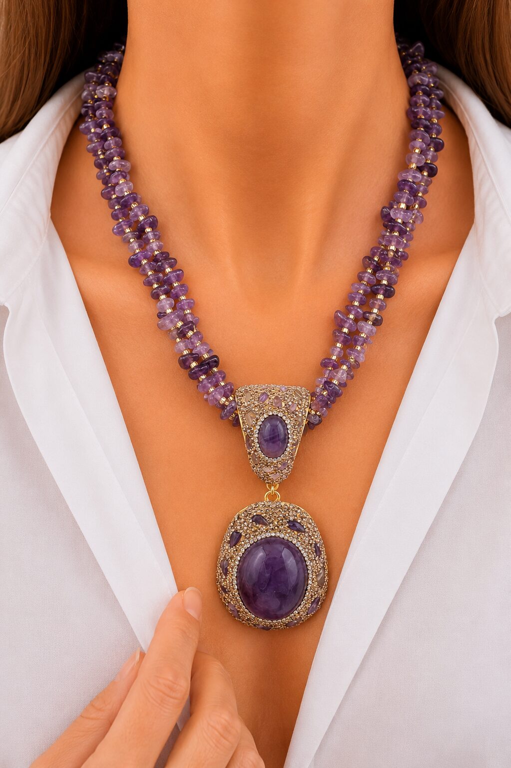 COLLANA ARTIGIANALE AMETISTA MARCASSITI RESINA (2)