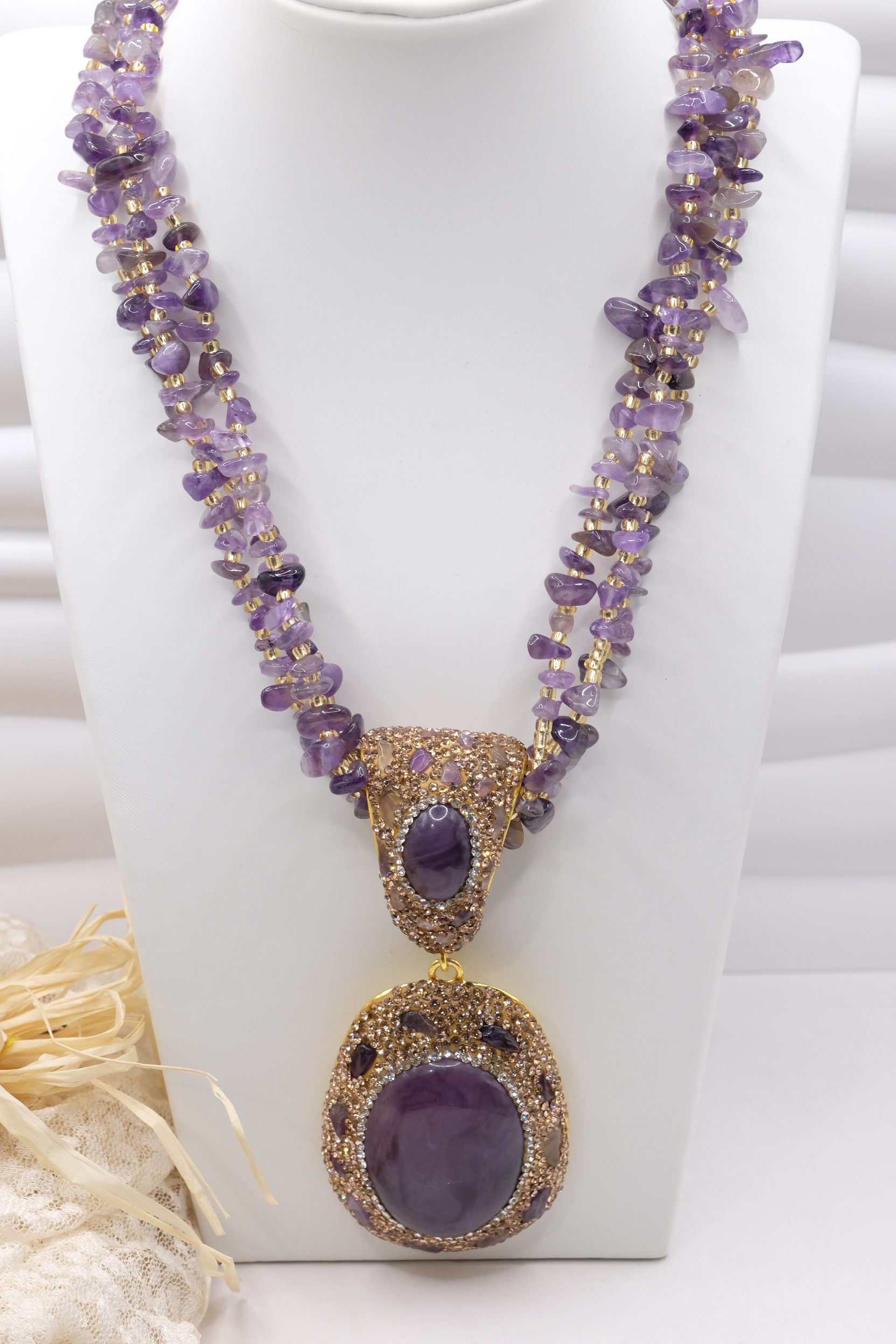 COLLANA ARTIGIANALE AMETISTA MARCASSITI RESINA (2)