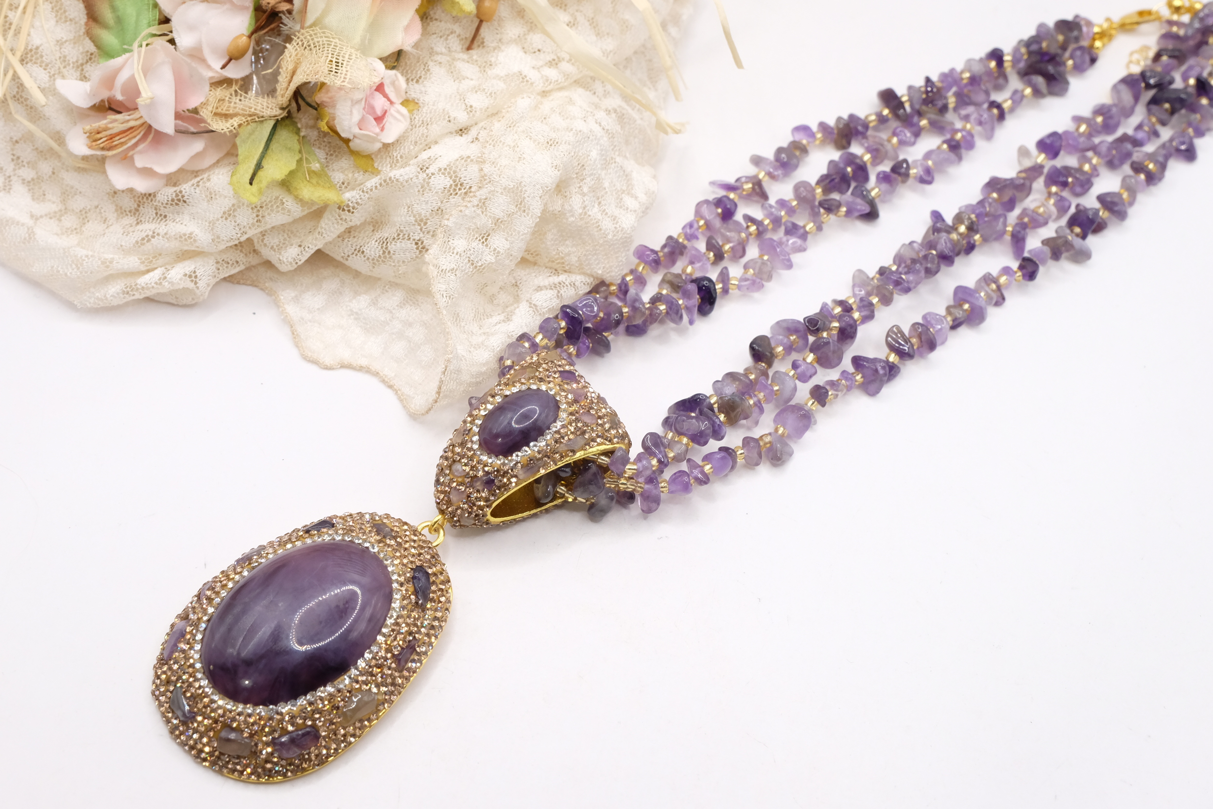 COLLANA ARTIGIANALE AMETISTA MARCASSITI RESINA (4)