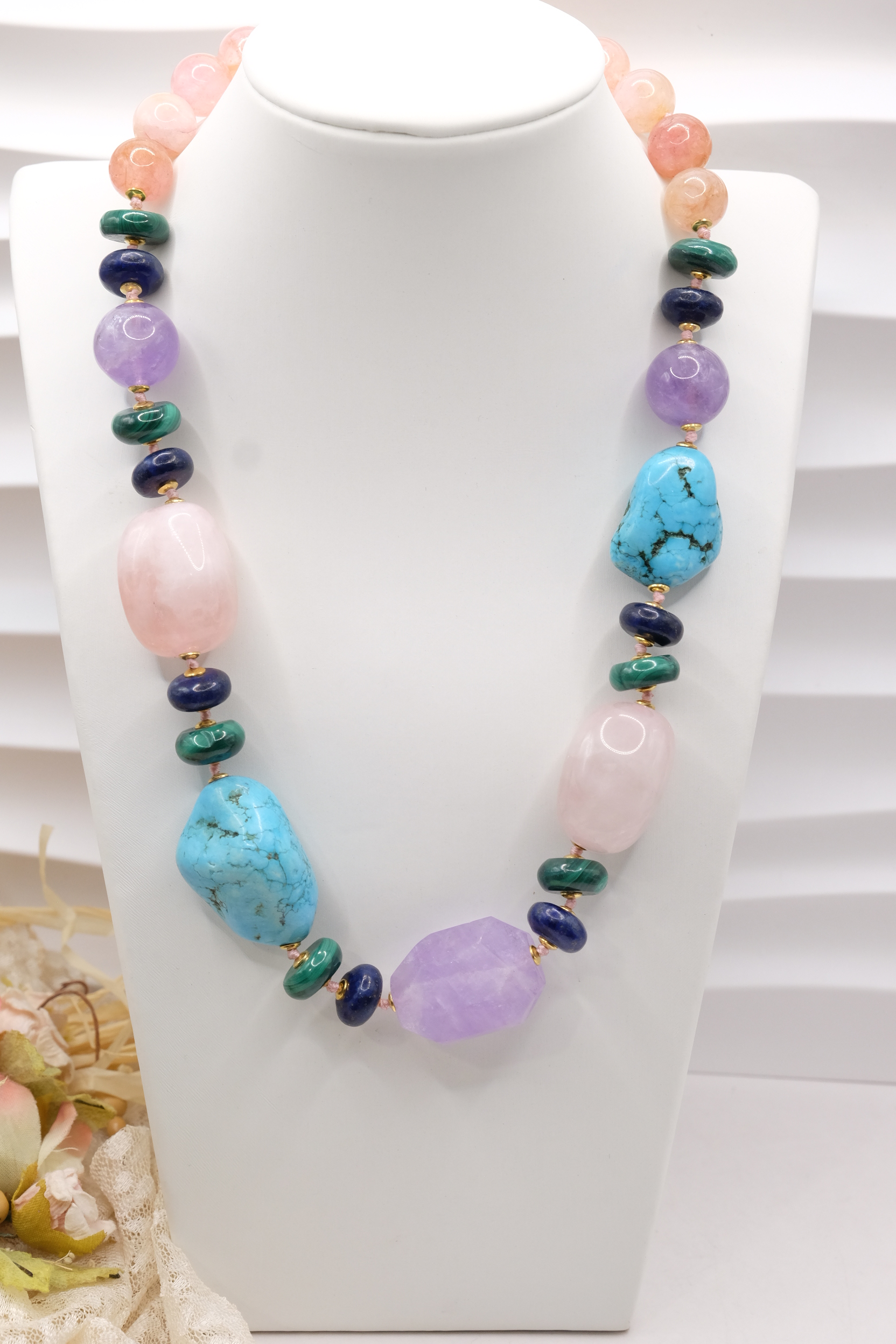 COLLANA ARTIGIANALE AMETISTA TURCHESE ACQUAMARINA LAPIS MALACHITE B (2)
