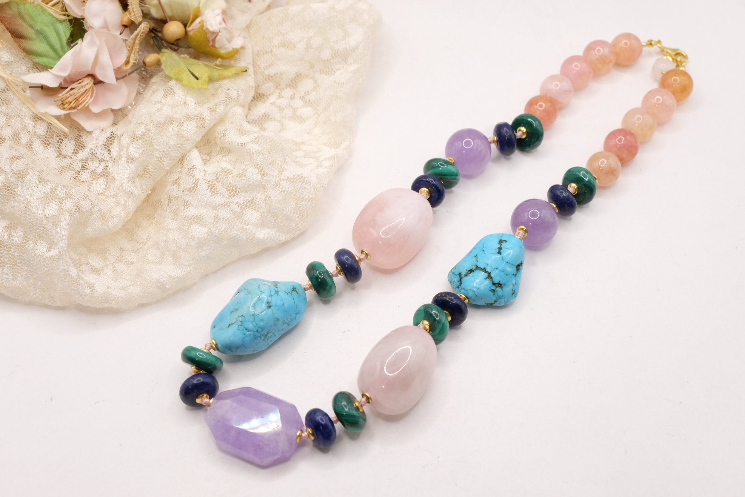 COLLANA ARTIGIANALE AMETISTA TURCHESE ACQUAMARINA LAPIS MALACHITE B (3)