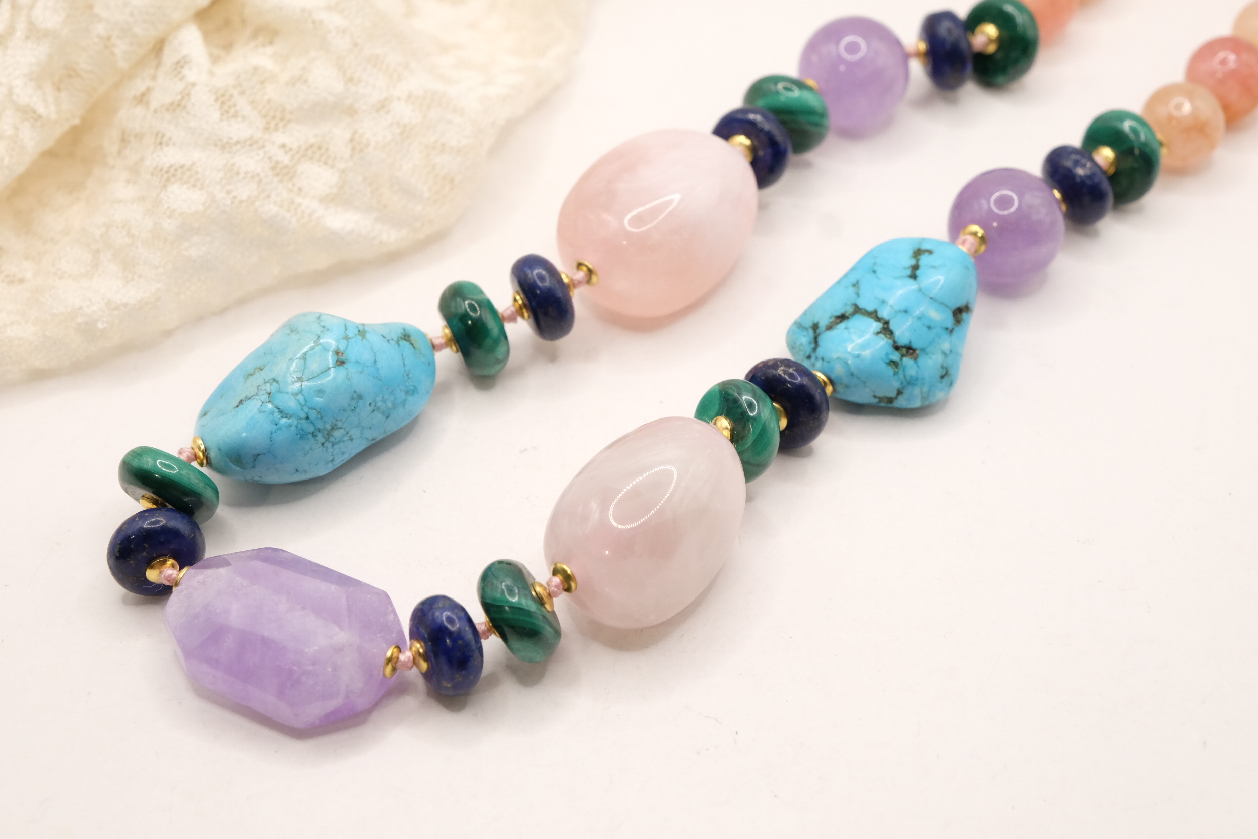 COLLANA ARTIGIANALE AMETISTA TURCHESE ACQUAMARINA LAPIS MALACHITE B (4)