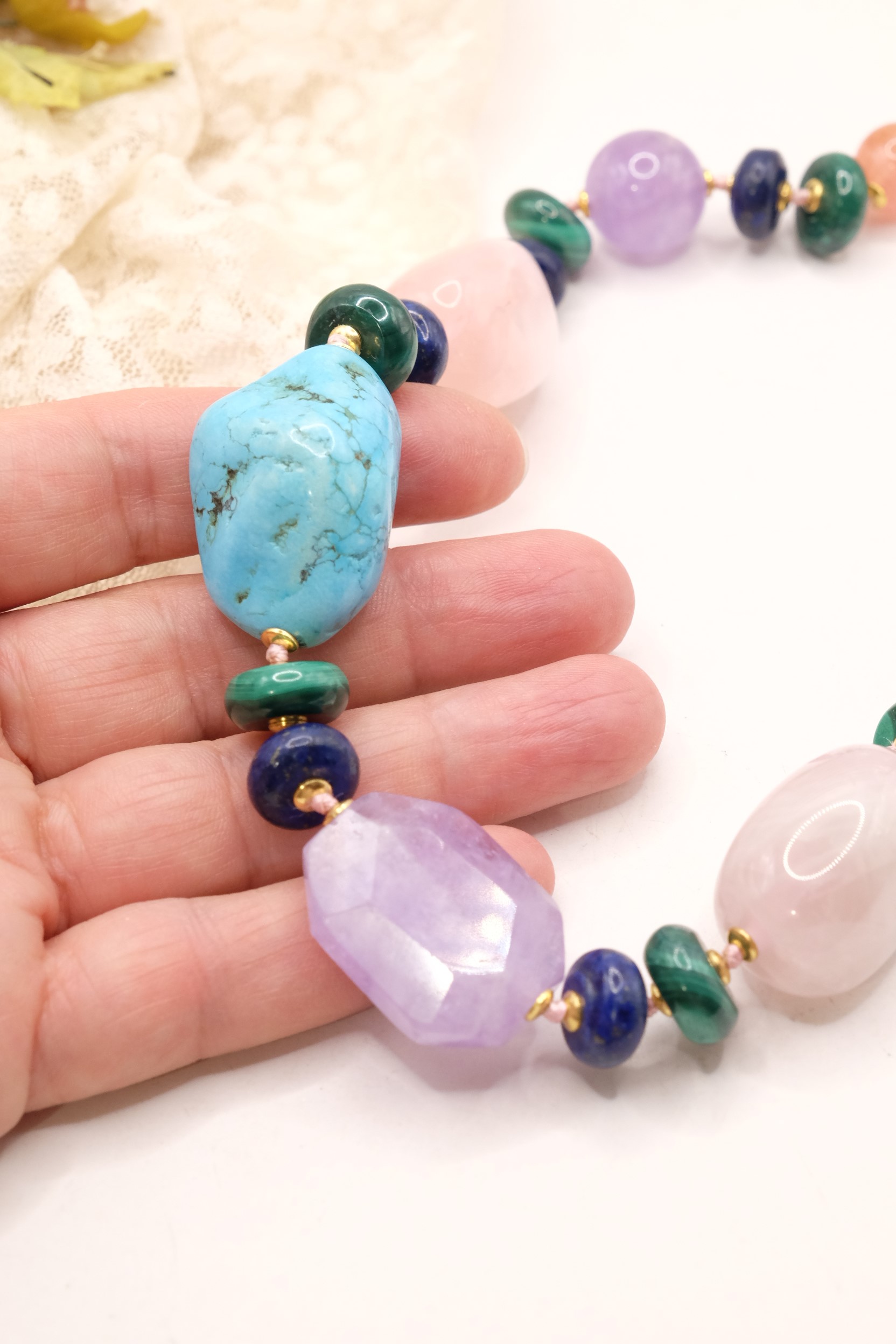 COLLANA ARTIGIANALE AMETISTA TURCHESE ACQUAMARINA LAPIS MALACHITE B (6)