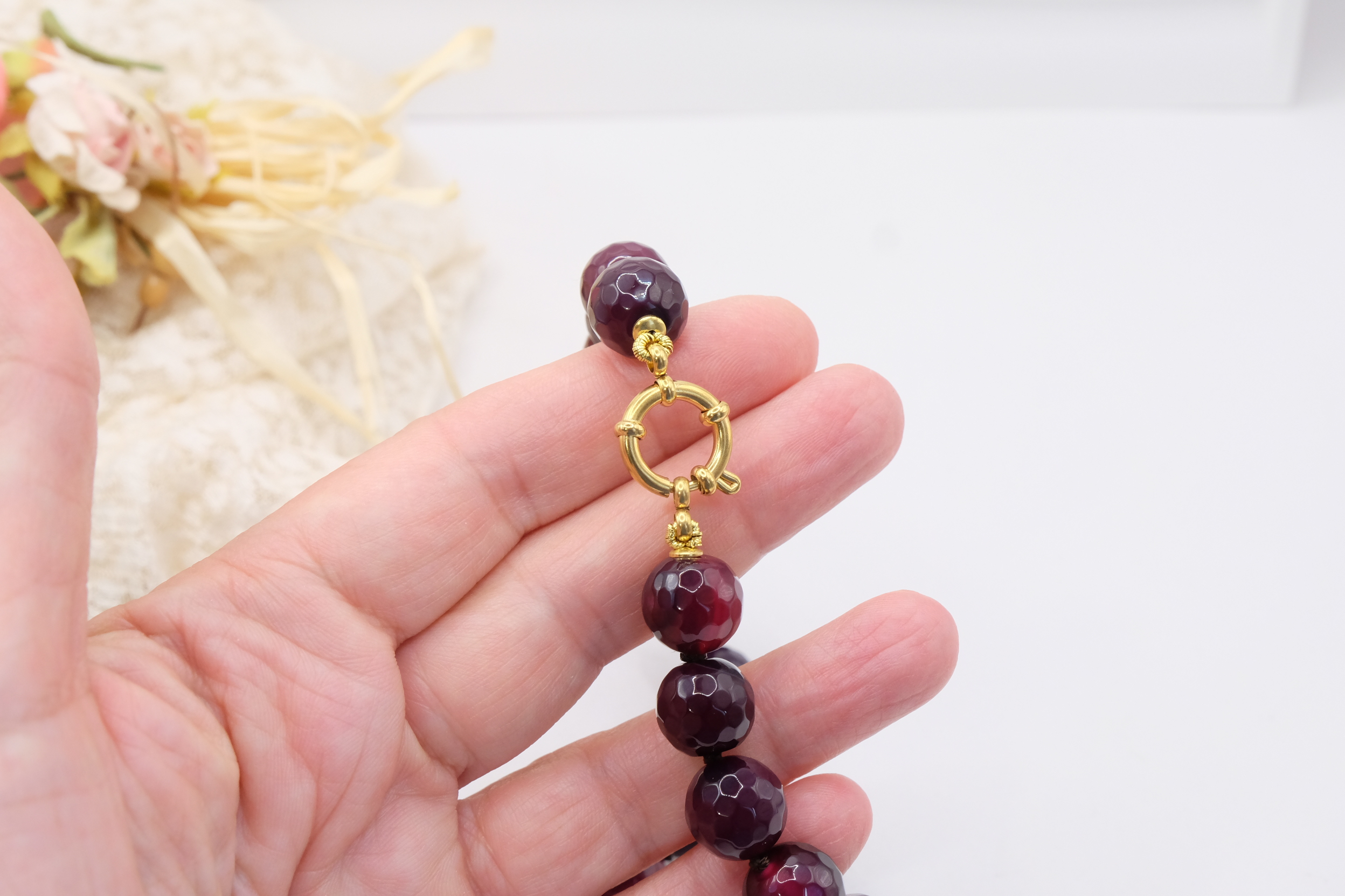COLLANA ARTIGIANALE CIONDOLO NEPALESE GIADA BORGOGNA PERLA LABRADORITE DIASPRO (1)