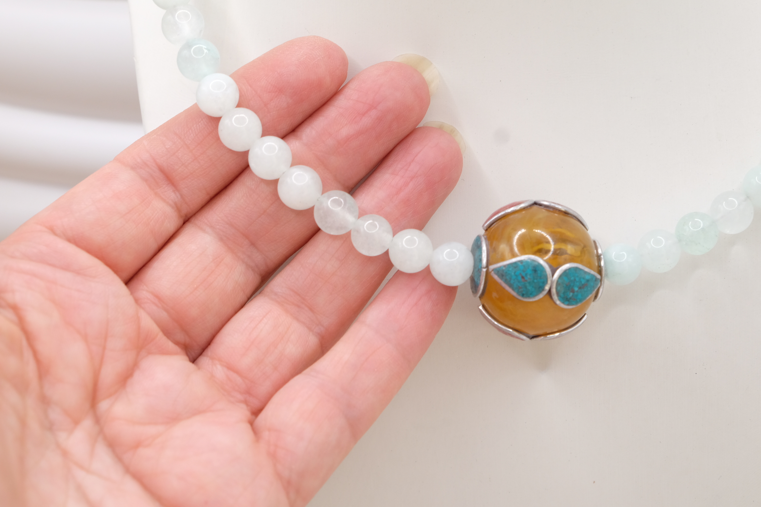 COLLANA ARTIGIANALE COLLARINO STRETTO ELEMENTO NEPALESE PIETRE NATURALI (10)