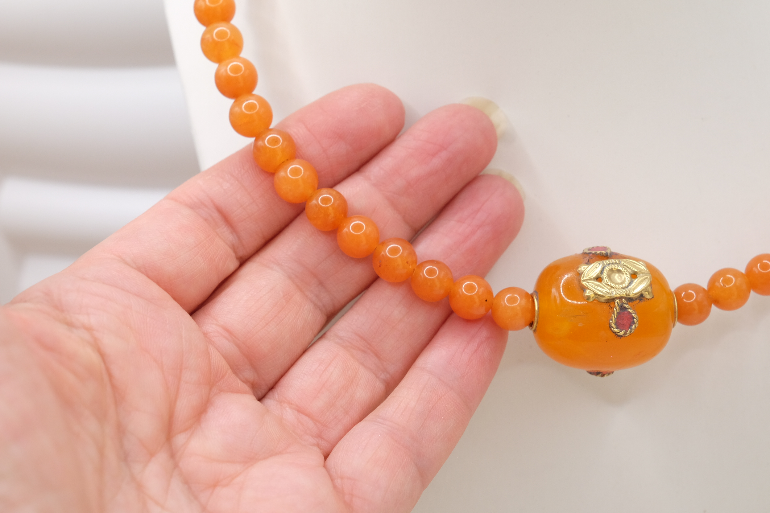 COLLANA ARTIGIANALE COLLARINO STRETTO ELEMENTO NEPALESE PIETRE NATURALI (12)