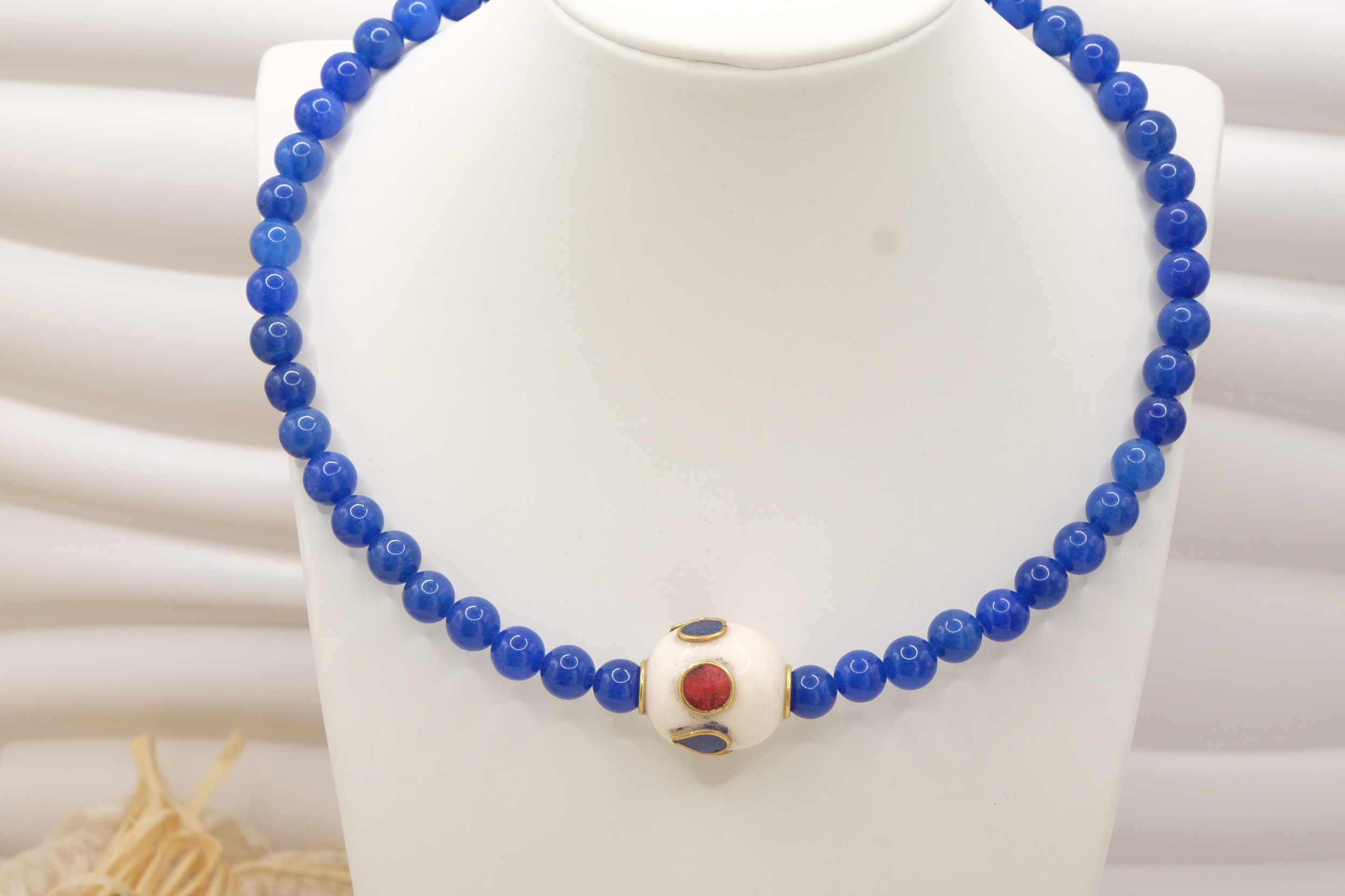 COLLANA ARTIGIANALE COLLARINO STRETTO ELEMENTO NEPALESE PIETRE NATURALI (13)