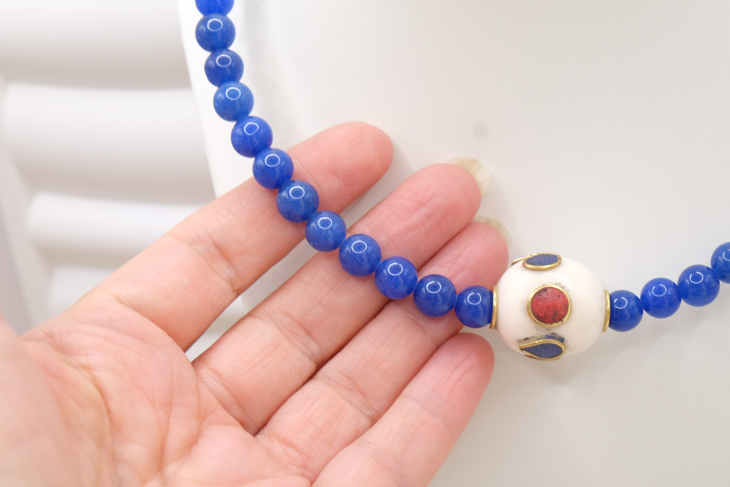 COLLANA ARTIGIANALE COLLARINO STRETTO ELEMENTO NEPALESE PIETRE NATURALI (14)