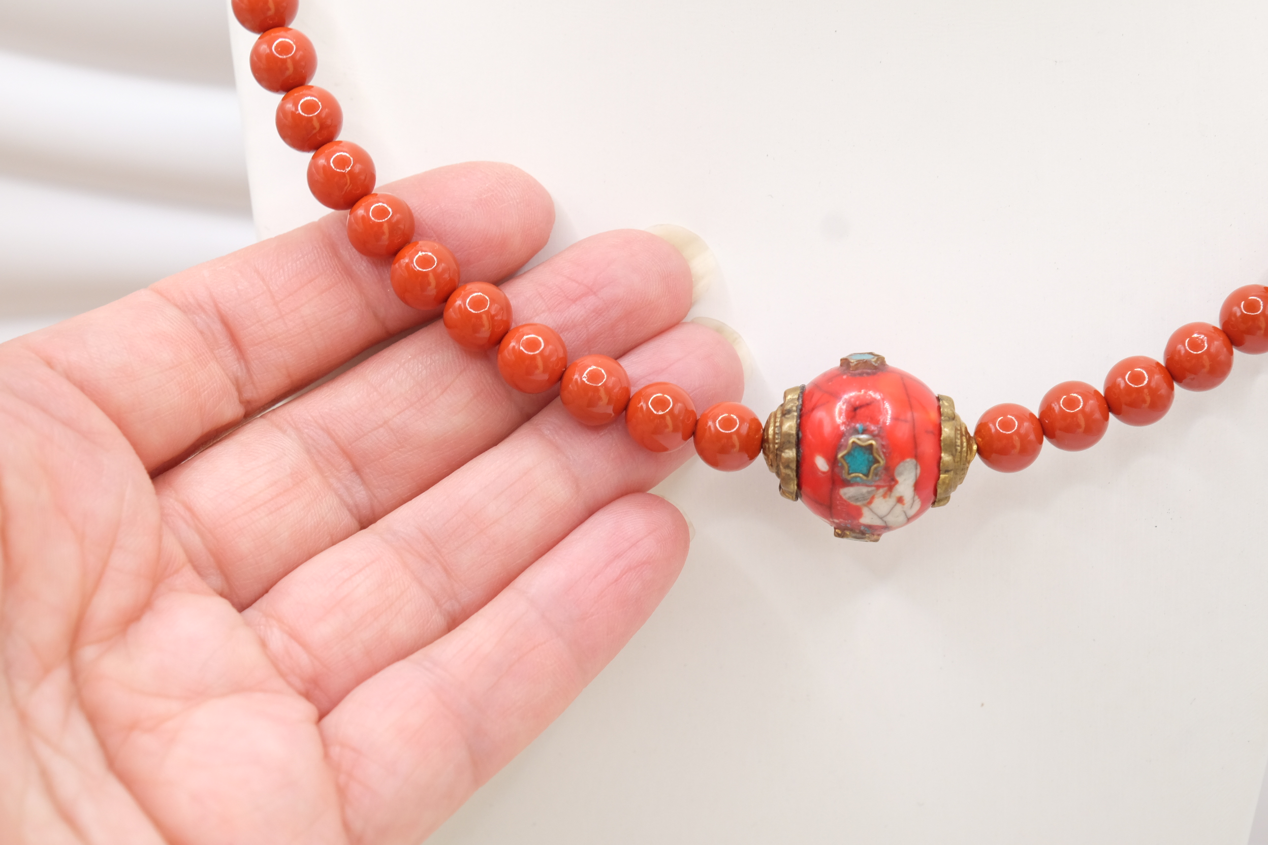 COLLANA ARTIGIANALE COLLARINO STRETTO ELEMENTO NEPALESE PIETRE NATURALI (18)
