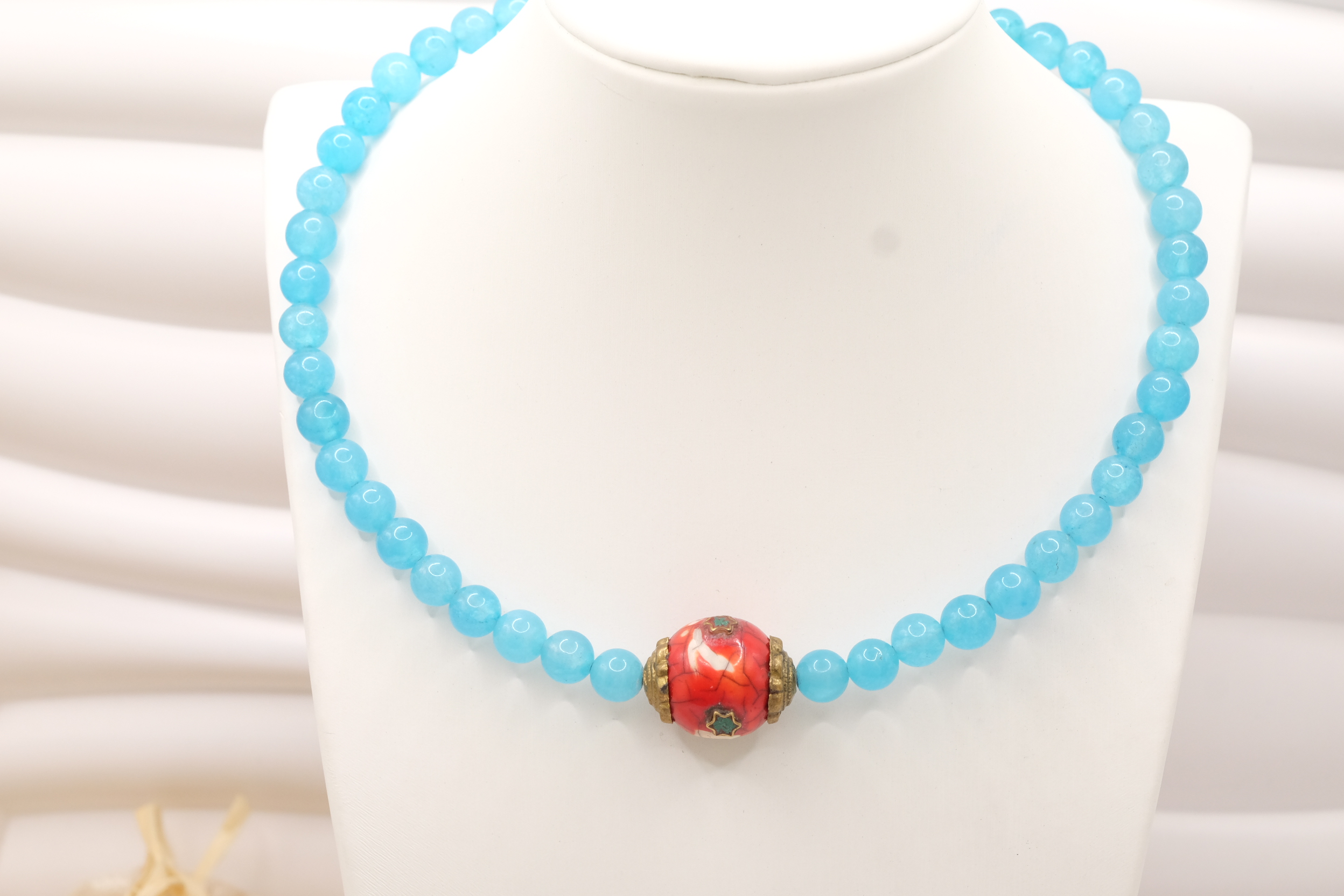 COLLANA ARTIGIANALE COLLARINO STRETTO ELEMENTO NEPALESE PIETRE NATURALI (5)