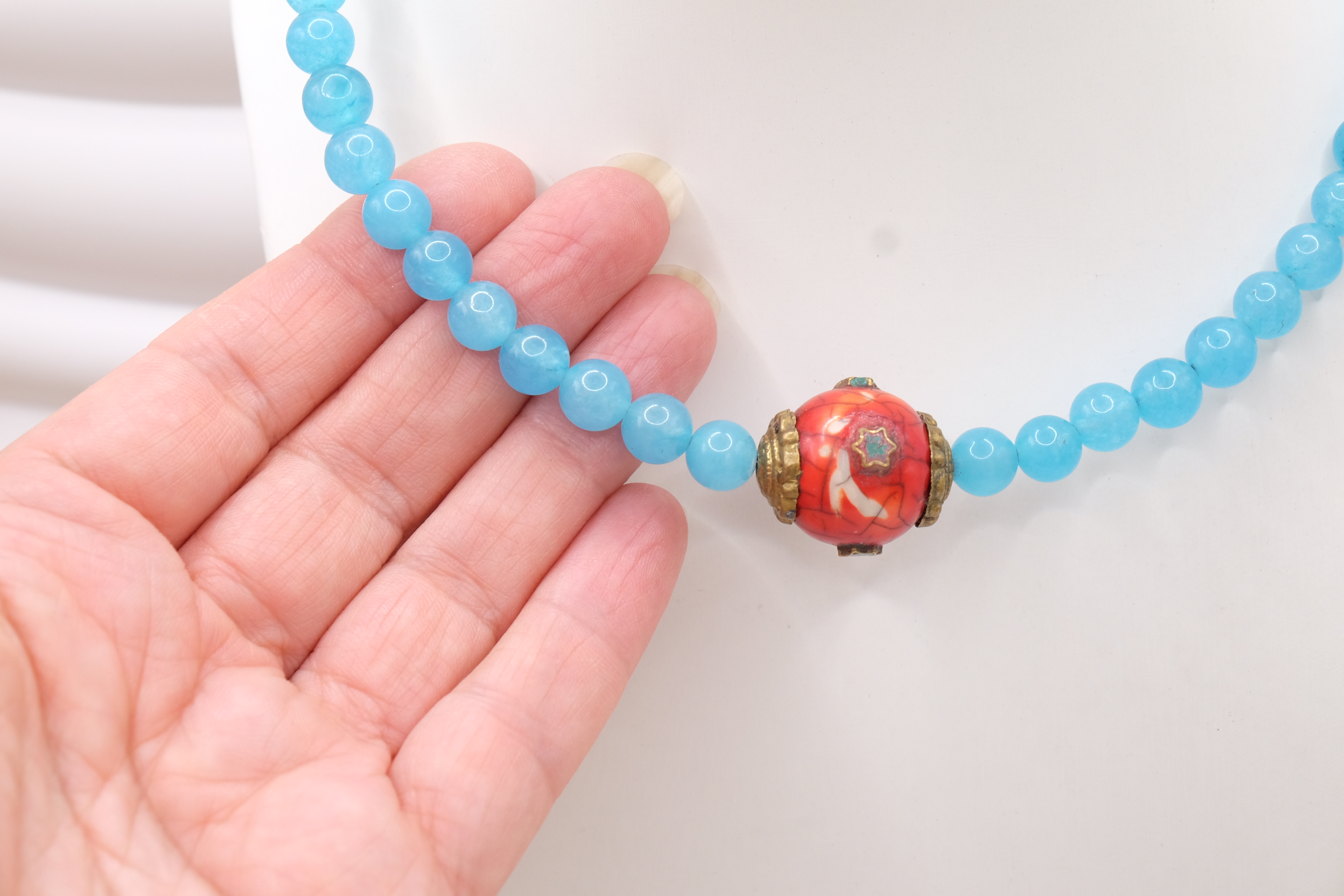 COLLANA ARTIGIANALE COLLARINO STRETTO ELEMENTO NEPALESE PIETRE NATURALI (6)
