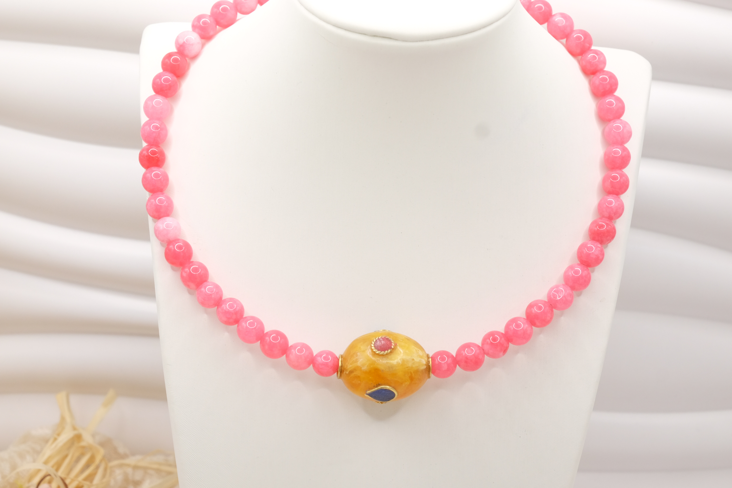 COLLANA ARTIGIANALE COLLARINO STRETTO ELEMENTO NEPALESE PIETRE NATURALI (7)