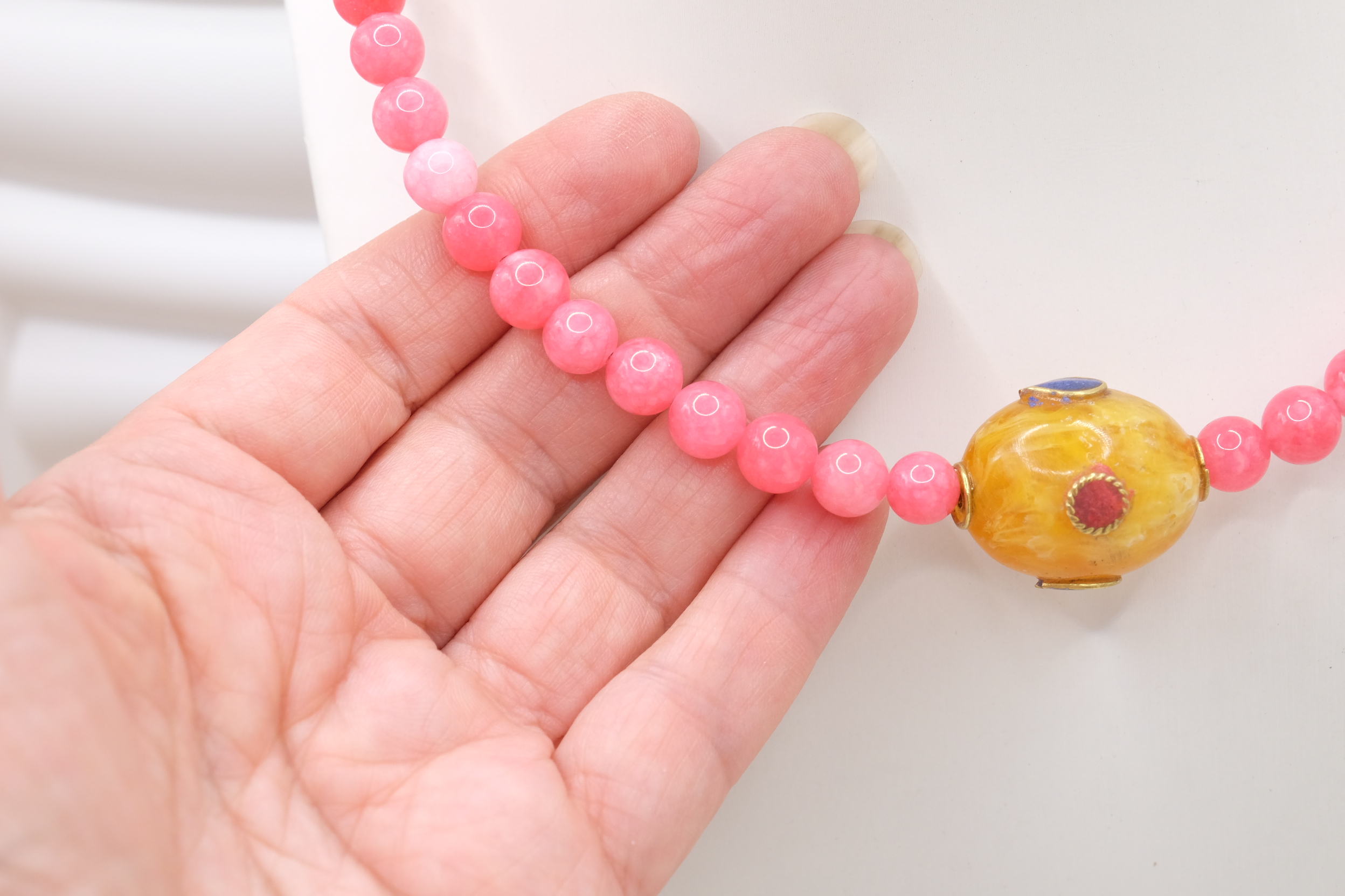 COLLANA ARTIGIANALE COLLARINO STRETTO ELEMENTO NEPALESE PIETRE NATURALI (8)
