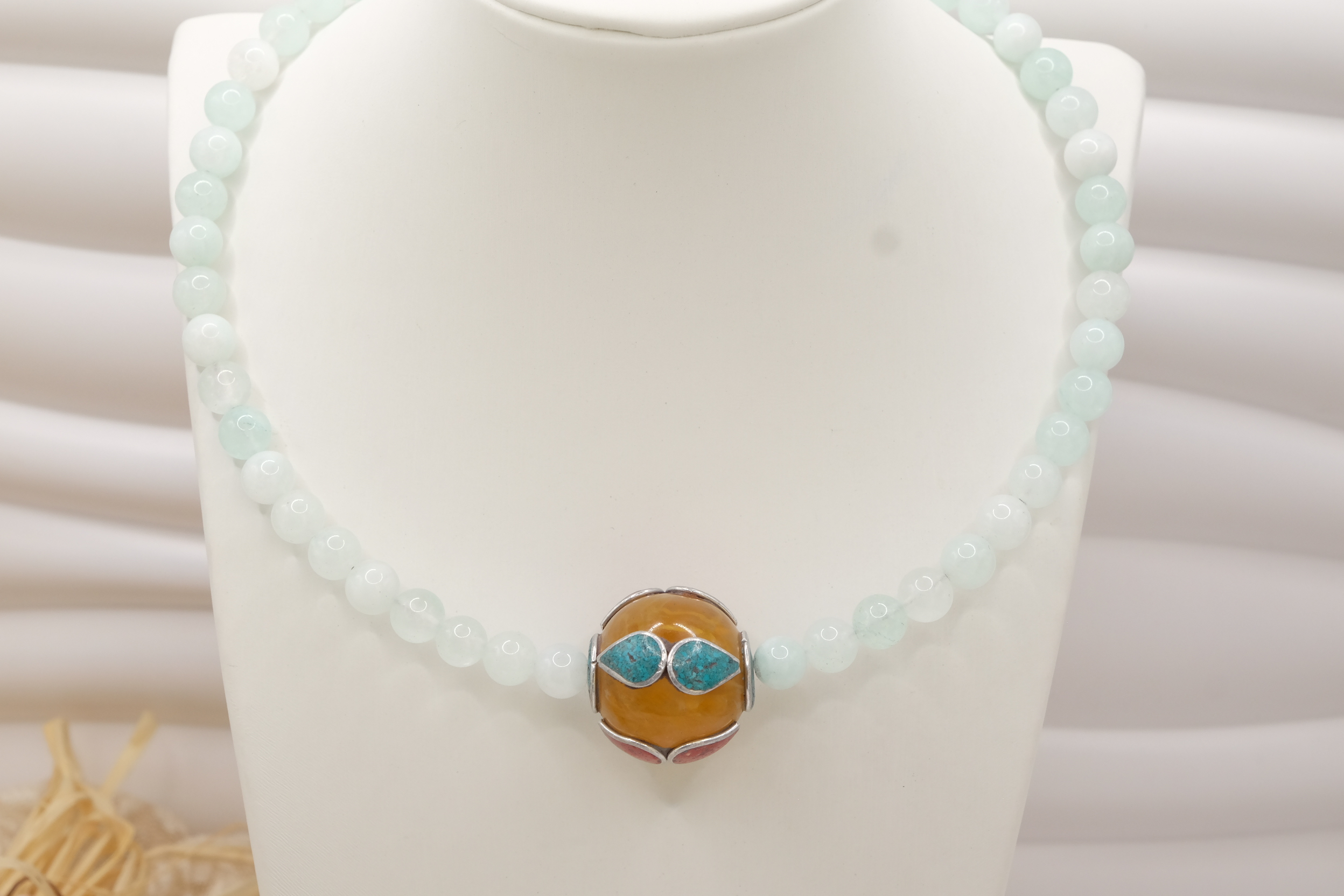 COLLANA ARTIGIANALE COLLARINO STRETTO ELEMENTO NEPALESE PIETRE NATURALI (9)