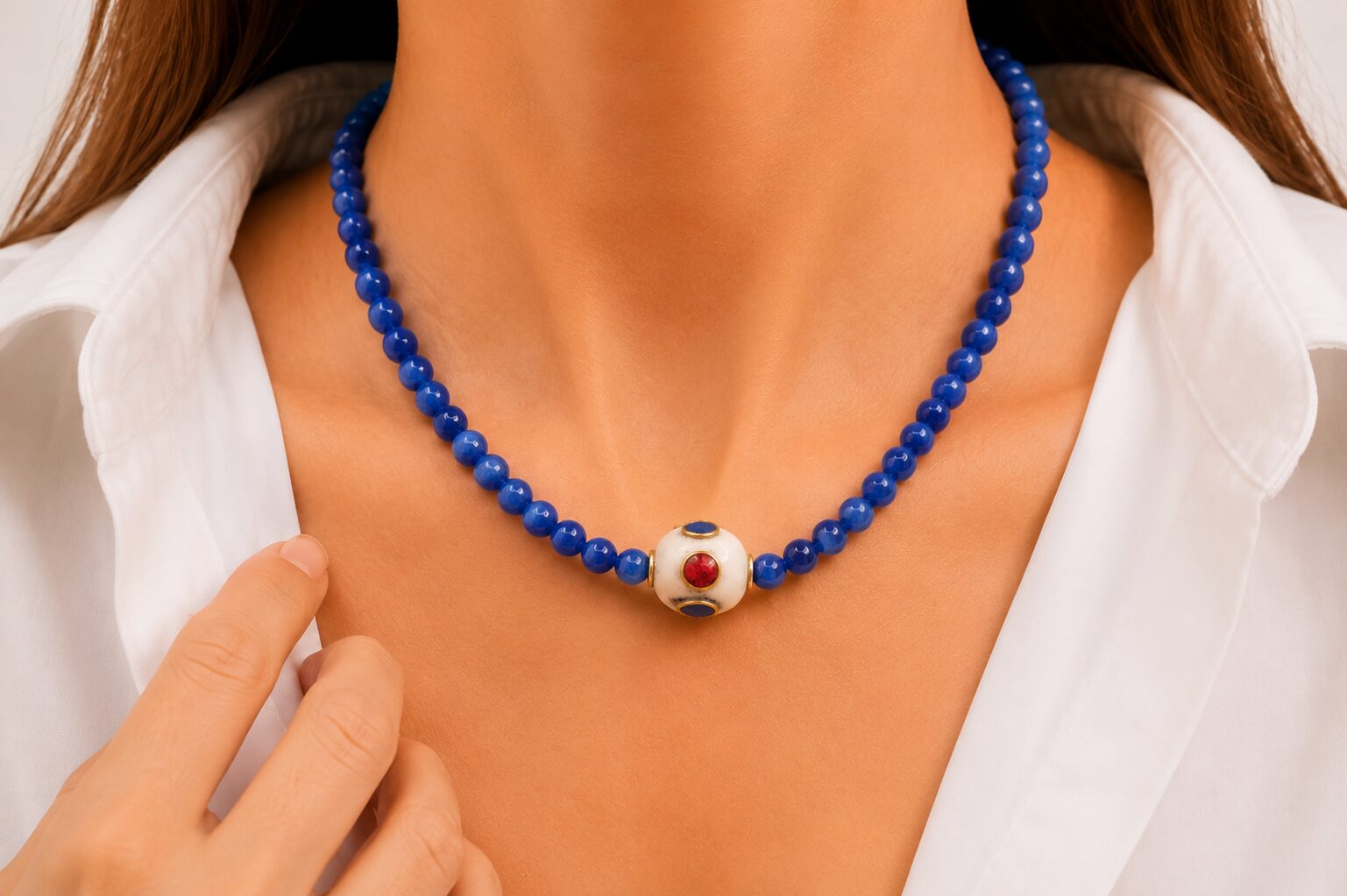 COLLANA ARTIGIANALE COLLARINO STRETTO ELEMENTO NEPALESE PIETRE NATURALI