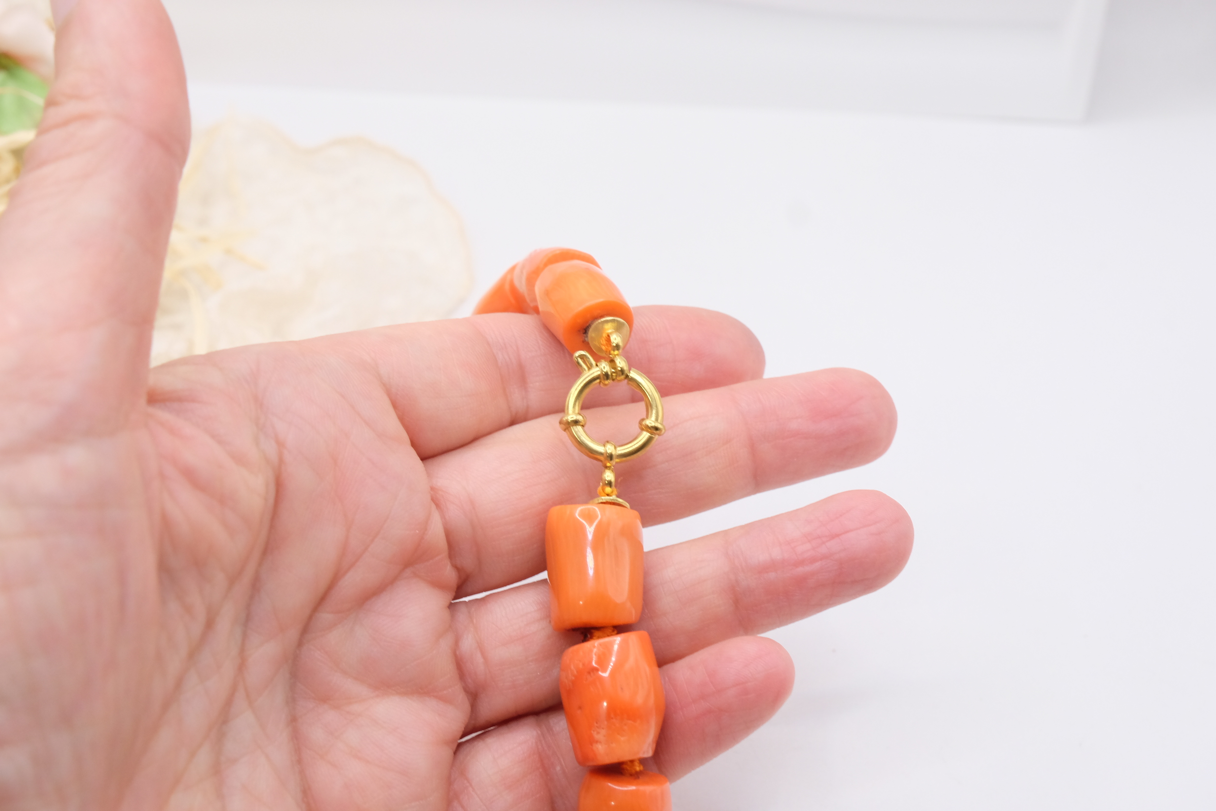 COLLANA ARTIGIANALE CORALLO BAMBOO ELEMENTI NEPALESI ACCIAIO (9)