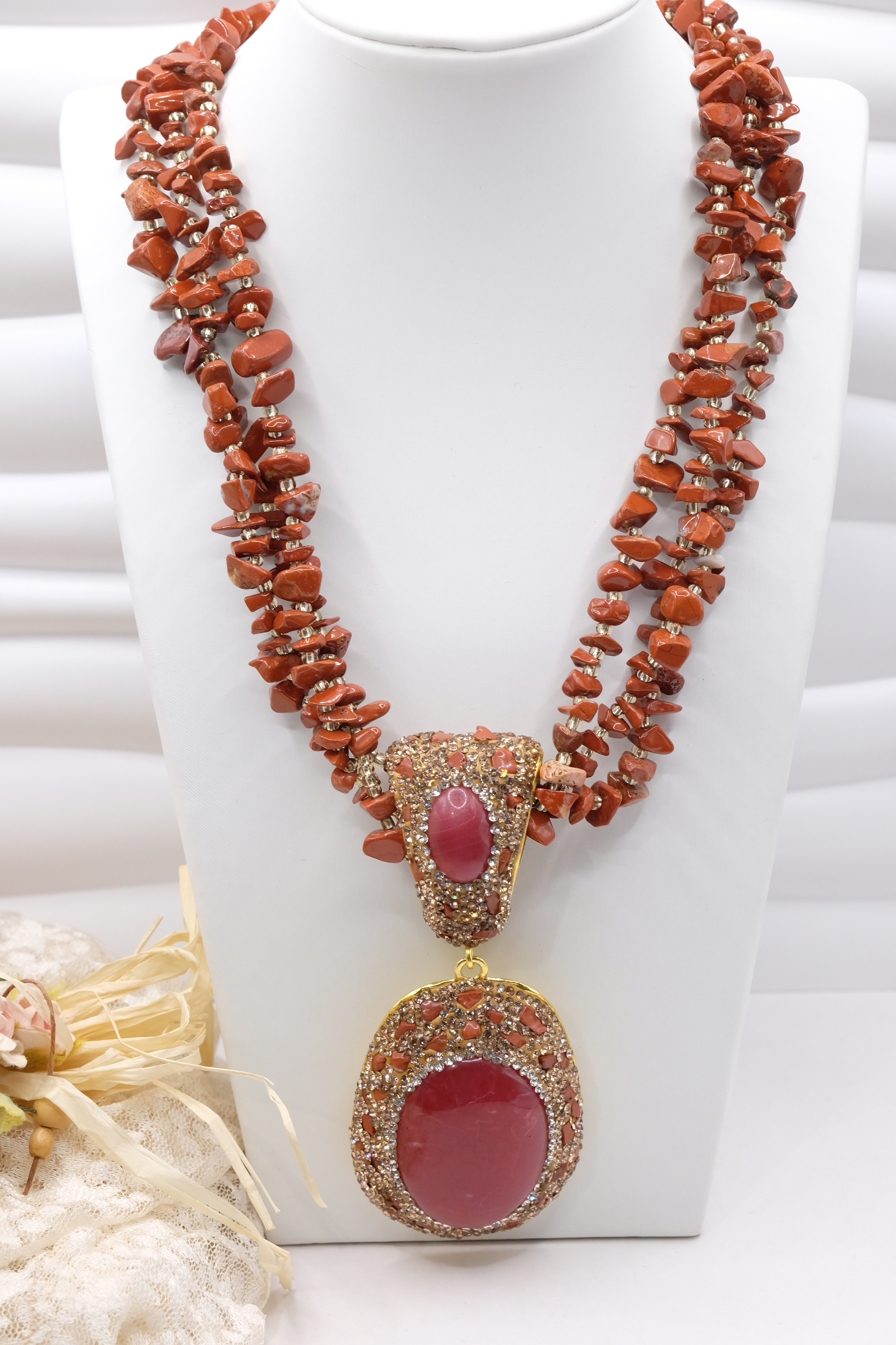 COLLANA ARTIGIANALE DIASPRO IMPERIALE ROSSO MARCASSITI RESINA (2)