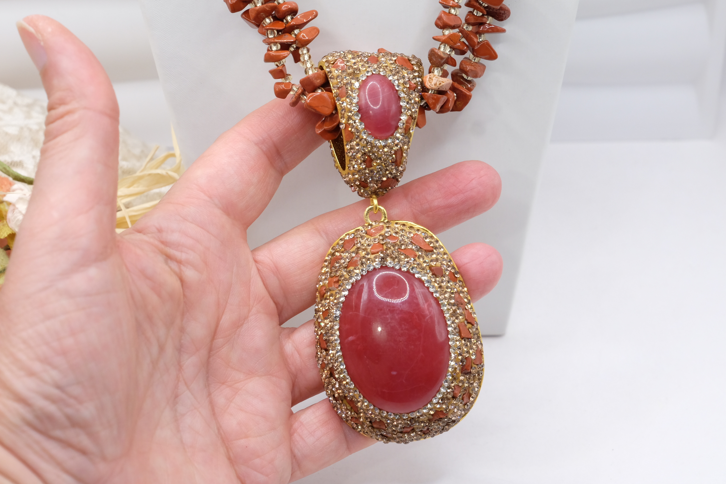 COLLANA ARTIGIANALE DIASPRO IMPERIALE ROSSO MARCASSITI RESINA (3)
