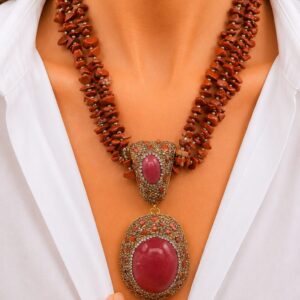 Collana multifilo Diaspro Imperiale Marcassiti Cabochon Resina