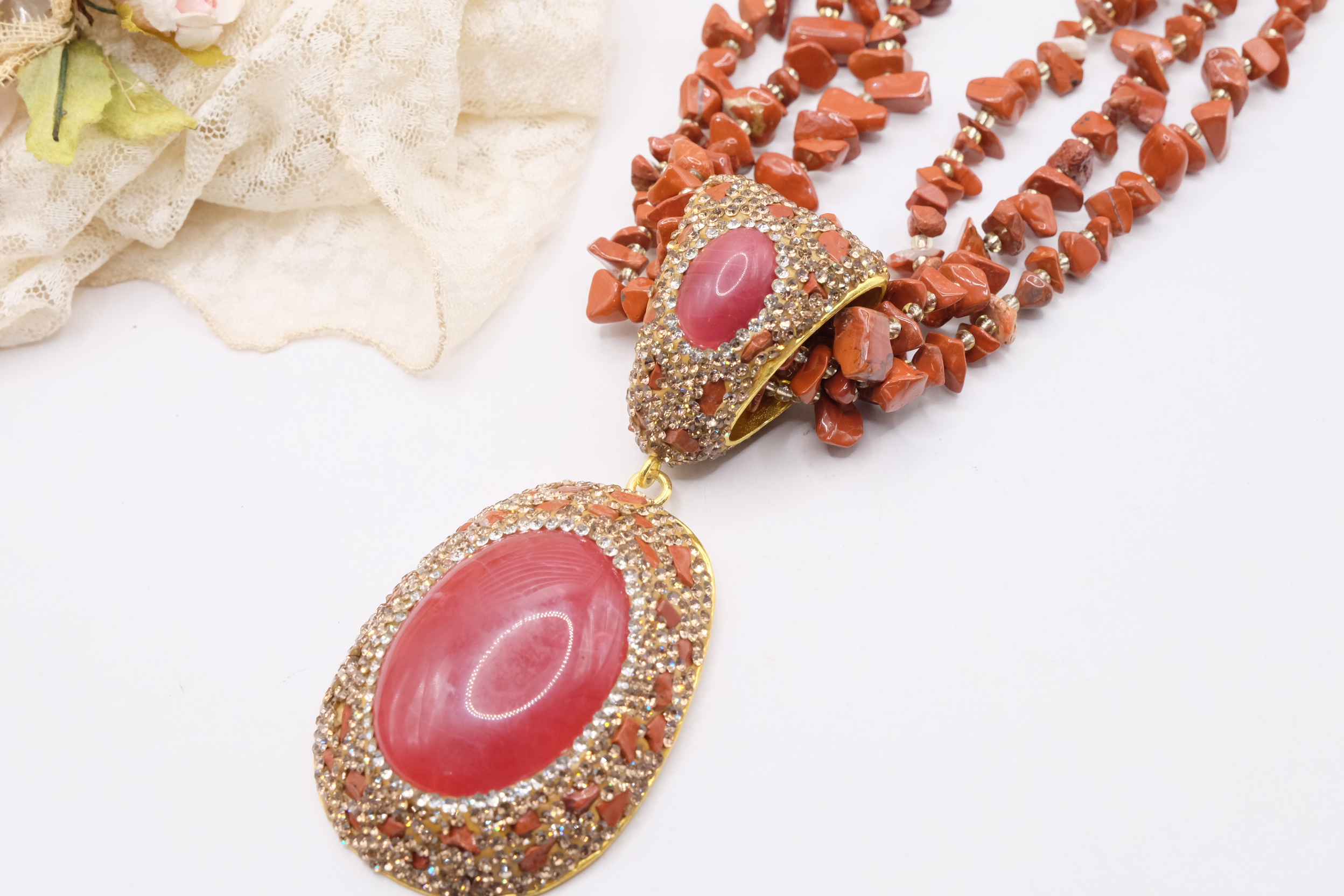 COLLANA ARTIGIANALE DIASPRO IMPERIALE ROSSO MARCASSITI RESINA (5)