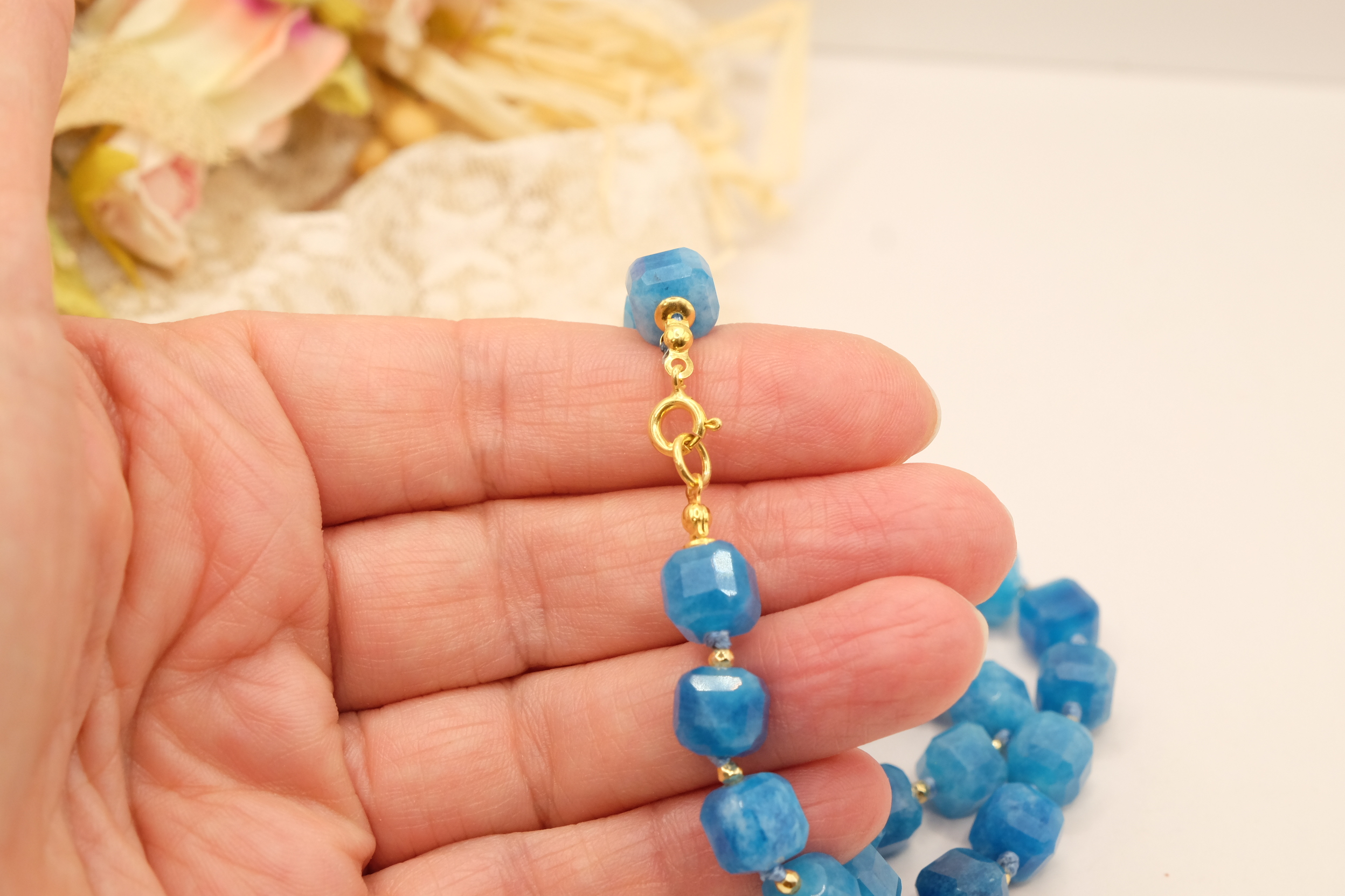 COLLANA ARTIGIANALE GIADA BLU COBALTO PERLE CORALLO CAMMEO DI TORRE DEL GRECO ARGENTO PLACCATO ORO (9)
