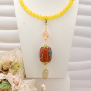 Collana Collarino in Giada Gialla con Pendente Nepalese Pietre Dure