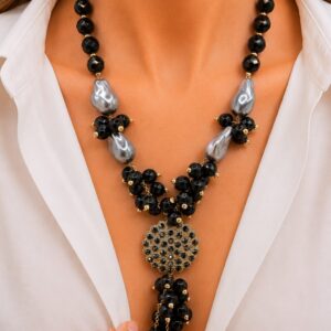 Collana a Y Jet Nero Filigrana Ammagliata Grappoli
