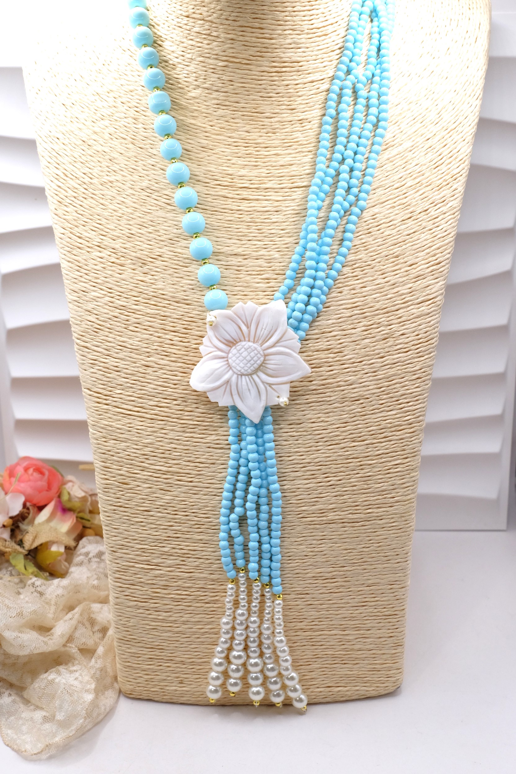COLLANA ARTIGIANALE LARIAT PASTA DI TURCHESE CAMMEO DI TORRE DEL GRECO (2)