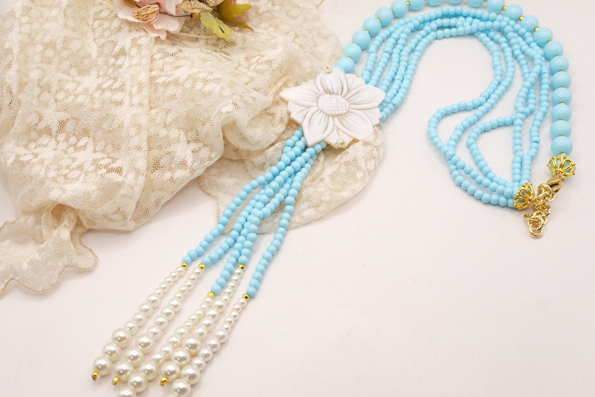 COLLANA ARTIGIANALE LARIAT PASTA DI TURCHESE CAMMEO DI TORRE DEL GRECO (3)
