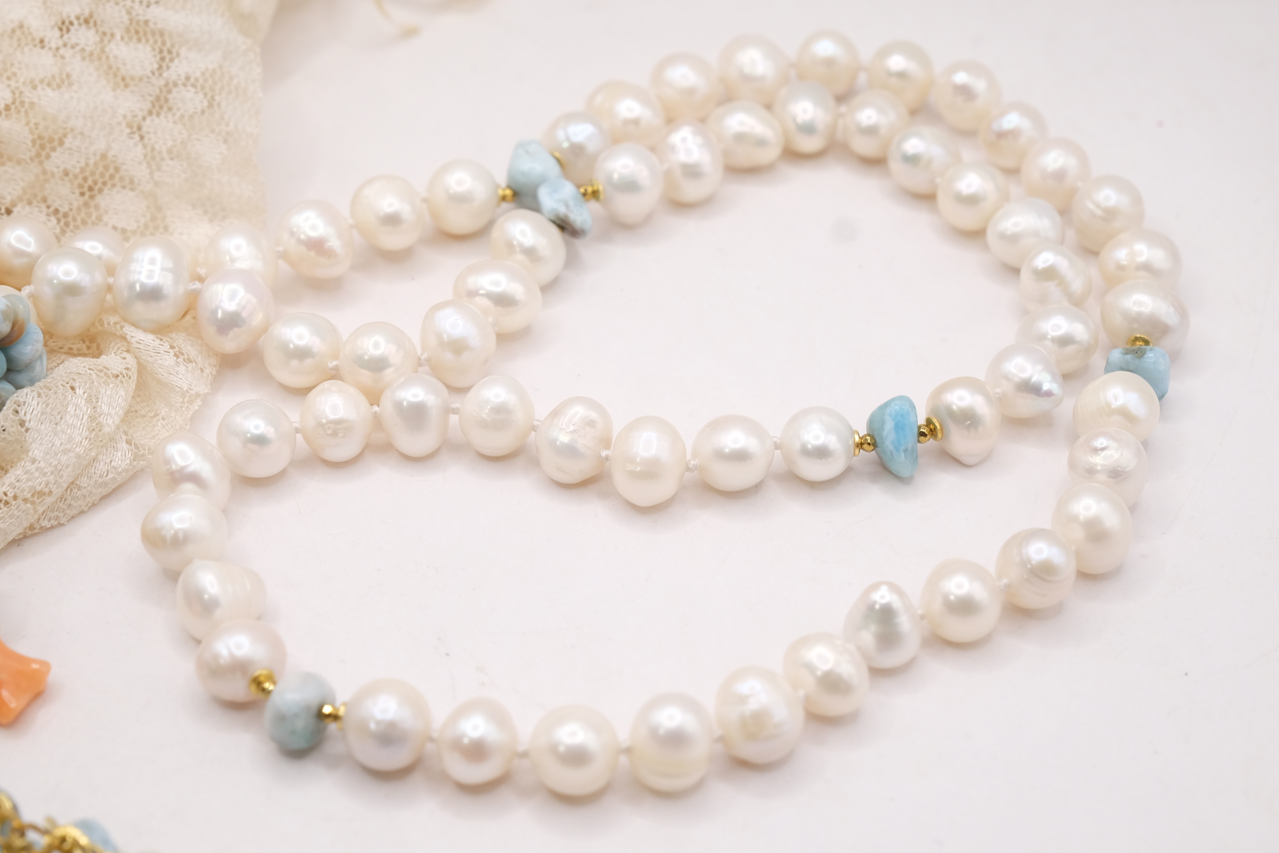 COLLANA ARTIGIANALE LARIAT PERLE LARIMAR CORALLO (6)