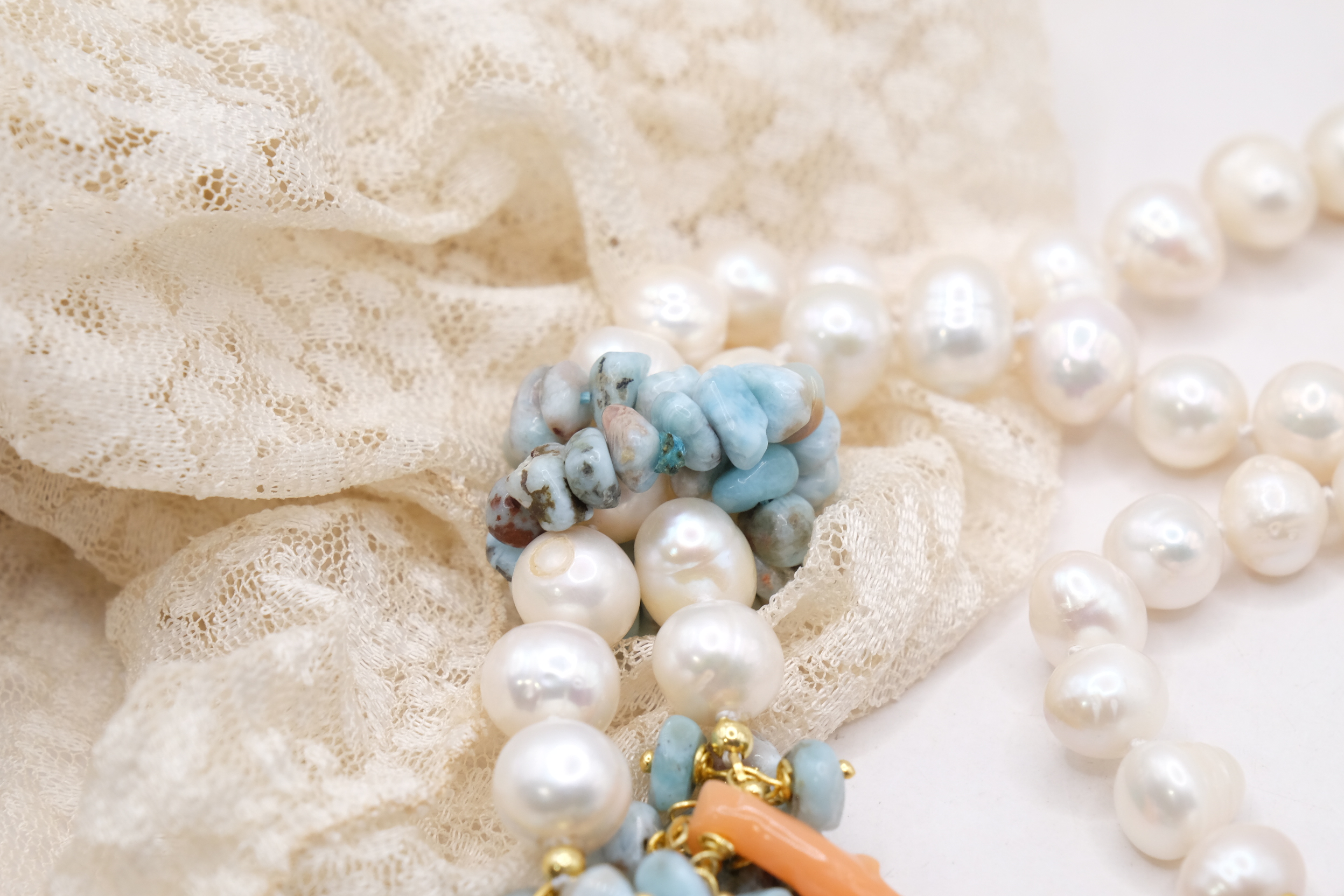 COLLANA ARTIGIANALE LARIAT PERLE LARIMAR CORALLO (7)