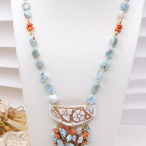 Collana Prezioso Larimar Cammeo di Torre del Greco Piastra Corallo<span> - </span>B