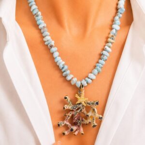 Collana Ramo Corallo Ceramica di Caltagirone Larimar Argento