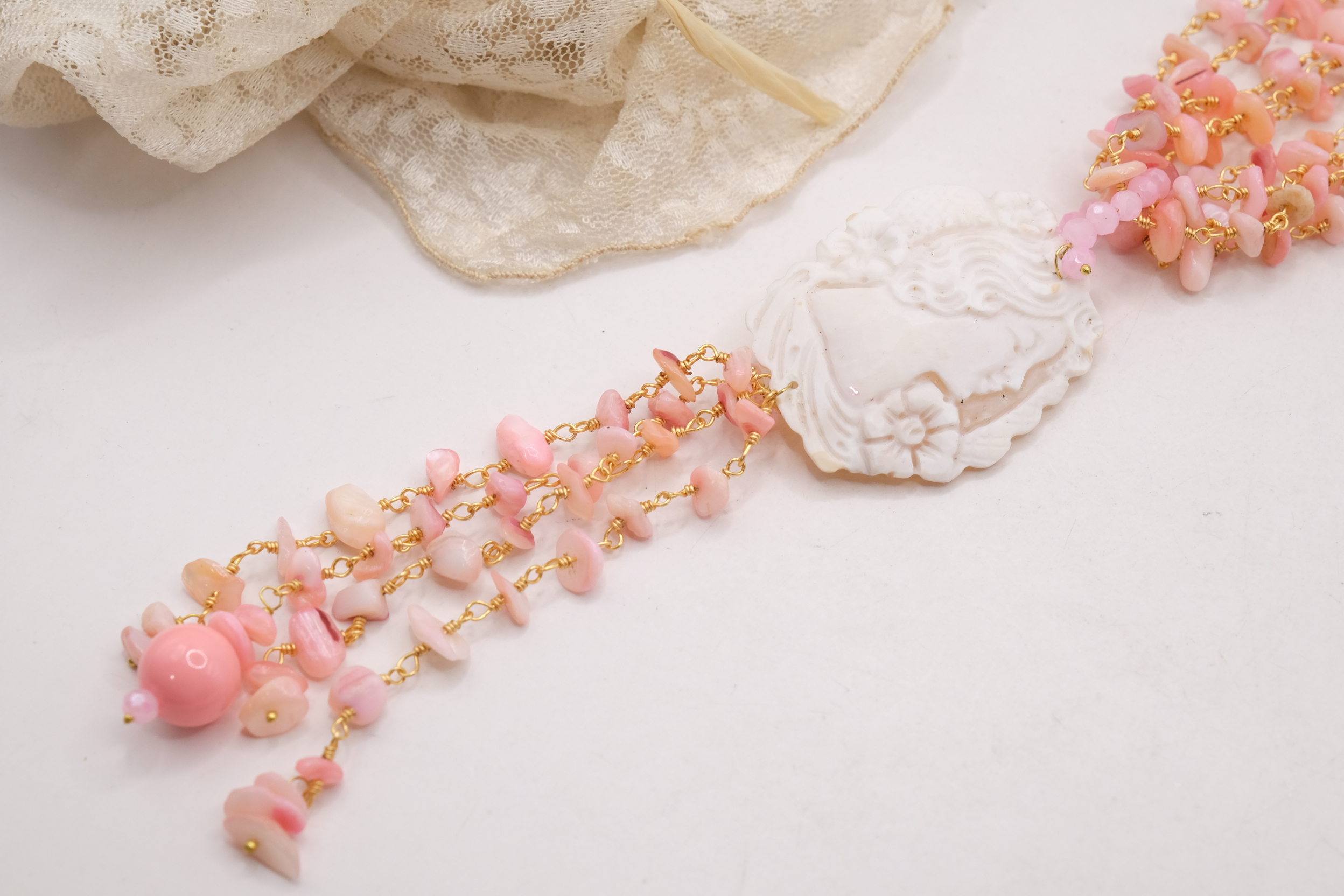 COLLANA ARTIGIANALE MADREPERLA ROSA PASTA DI CORALLO CAMMEO DI TORRE DEL GRECO (2)