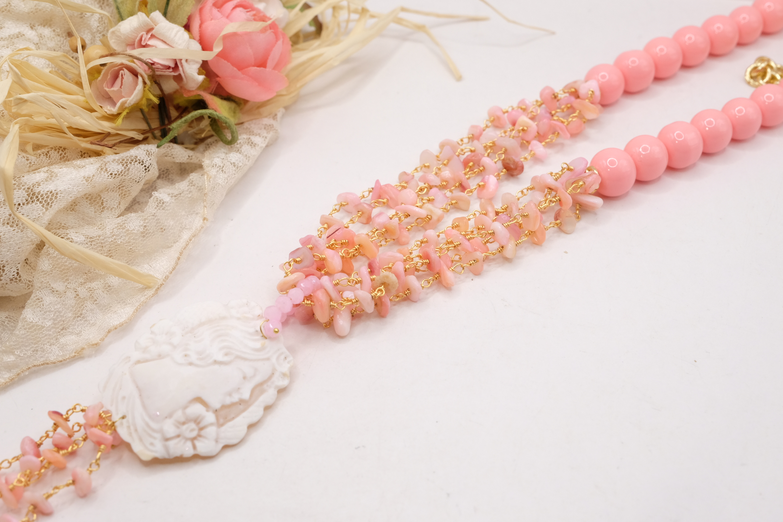 COLLANA ARTIGIANALE MADREPERLA ROSA PASTA DI CORALLO CAMMEO DI TORRE DEL GRECO (4)