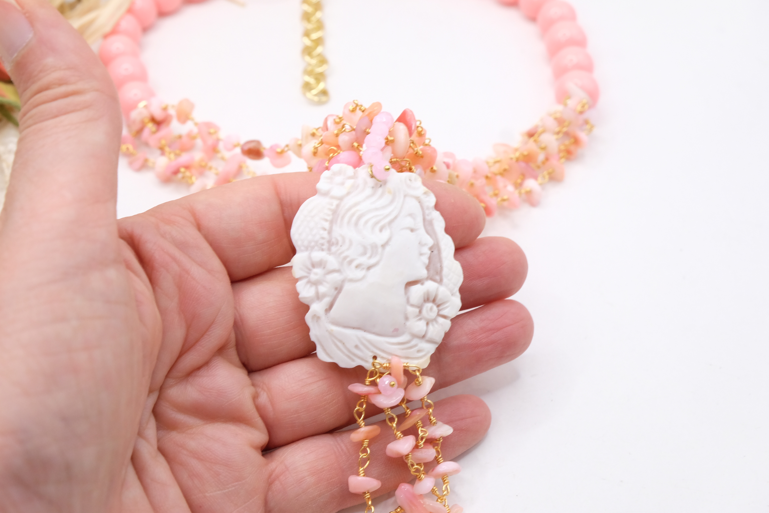COLLANA ARTIGIANALE MADREPERLA ROSA PASTA DI CORALLO CAMMEO DI TORRE DEL GRECO (6)