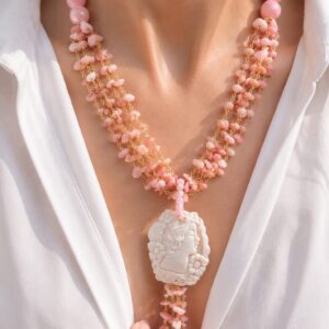 Collana Multifilo Madreperla Rosa Pasta di Corallo Cammeo Torre del Greco